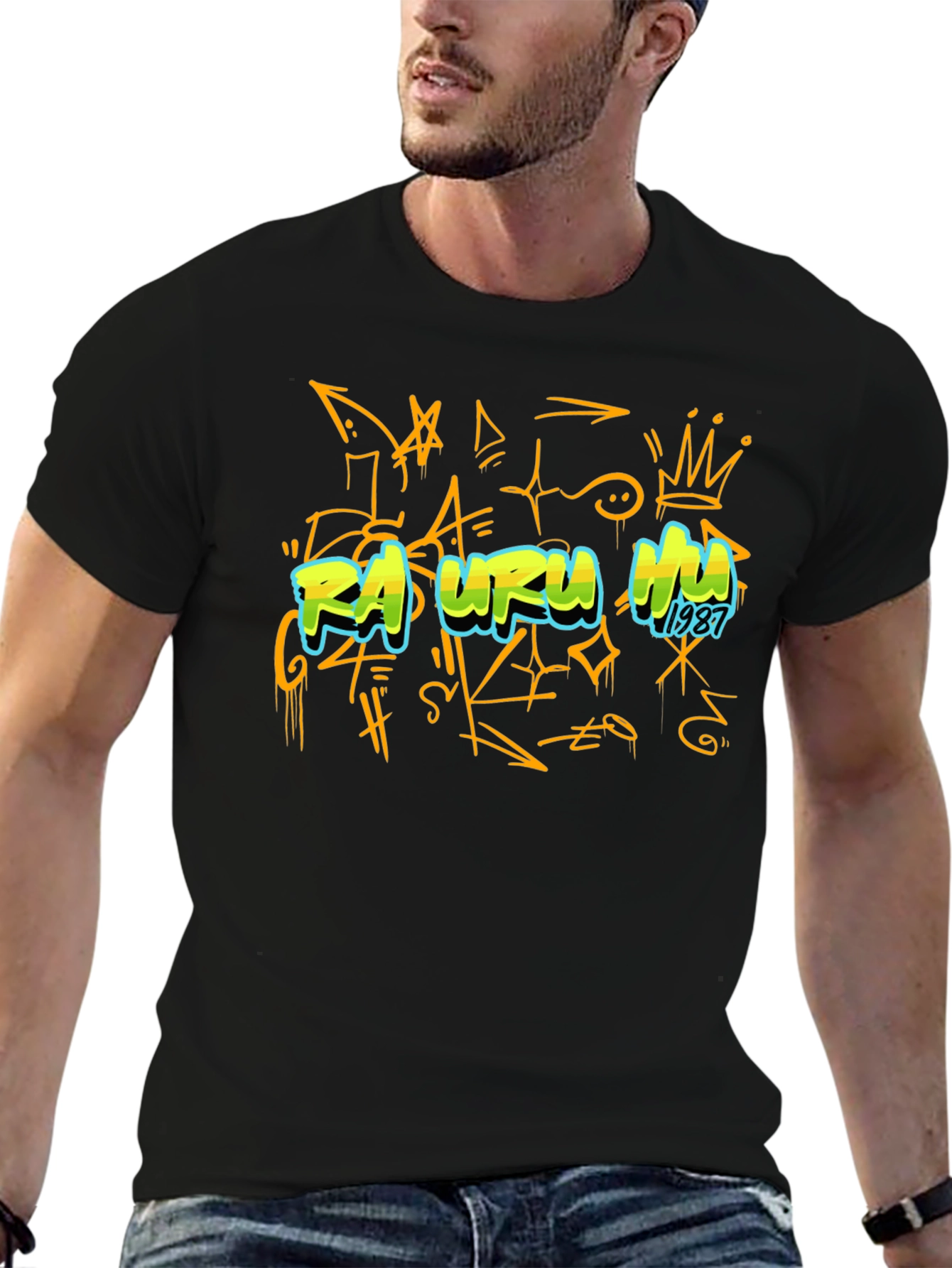 Graffiti Art Black T-Shirt - Rasuru Hu 1987
