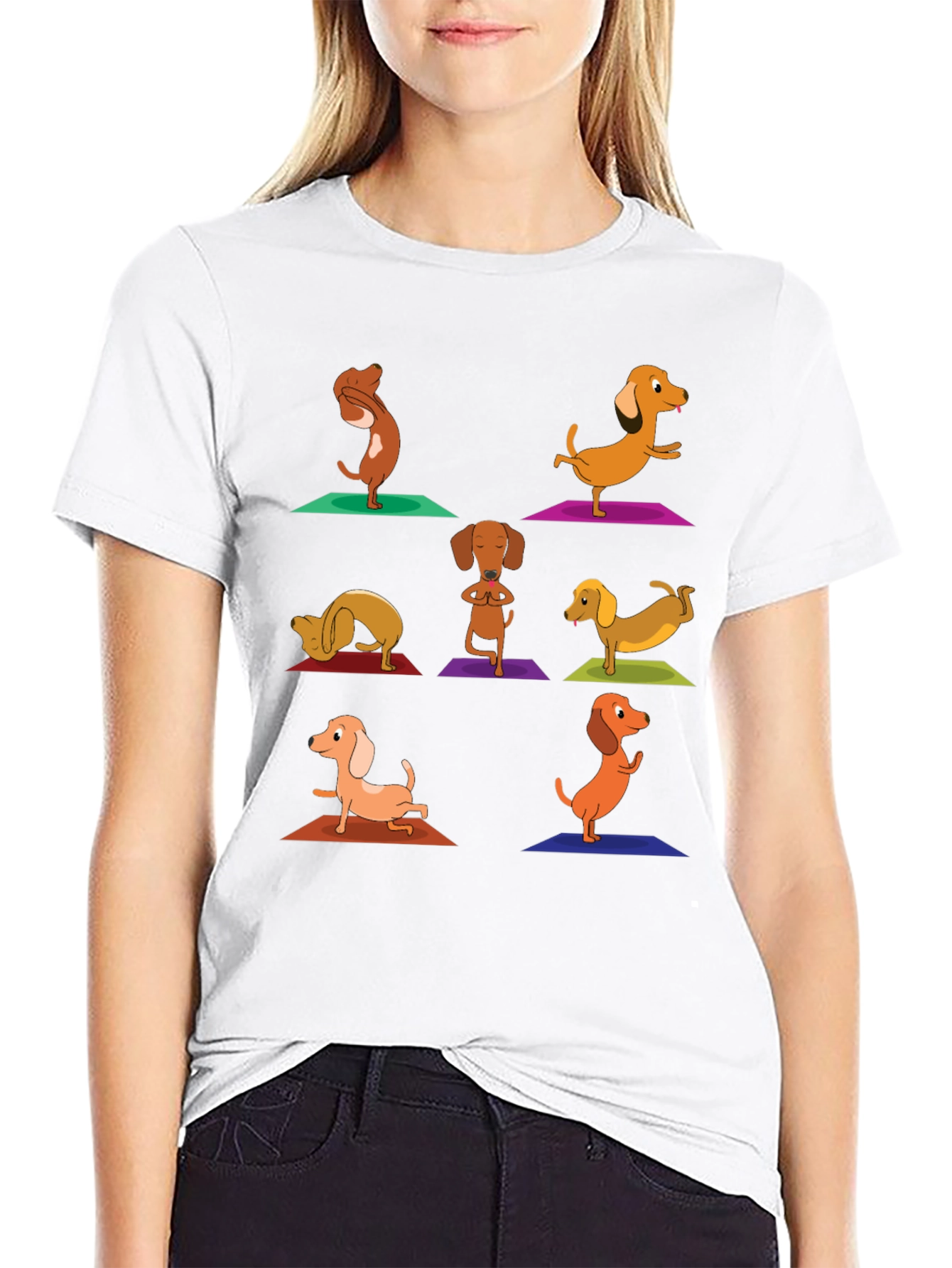 Yoga Dachshund Graphic Tee - Black