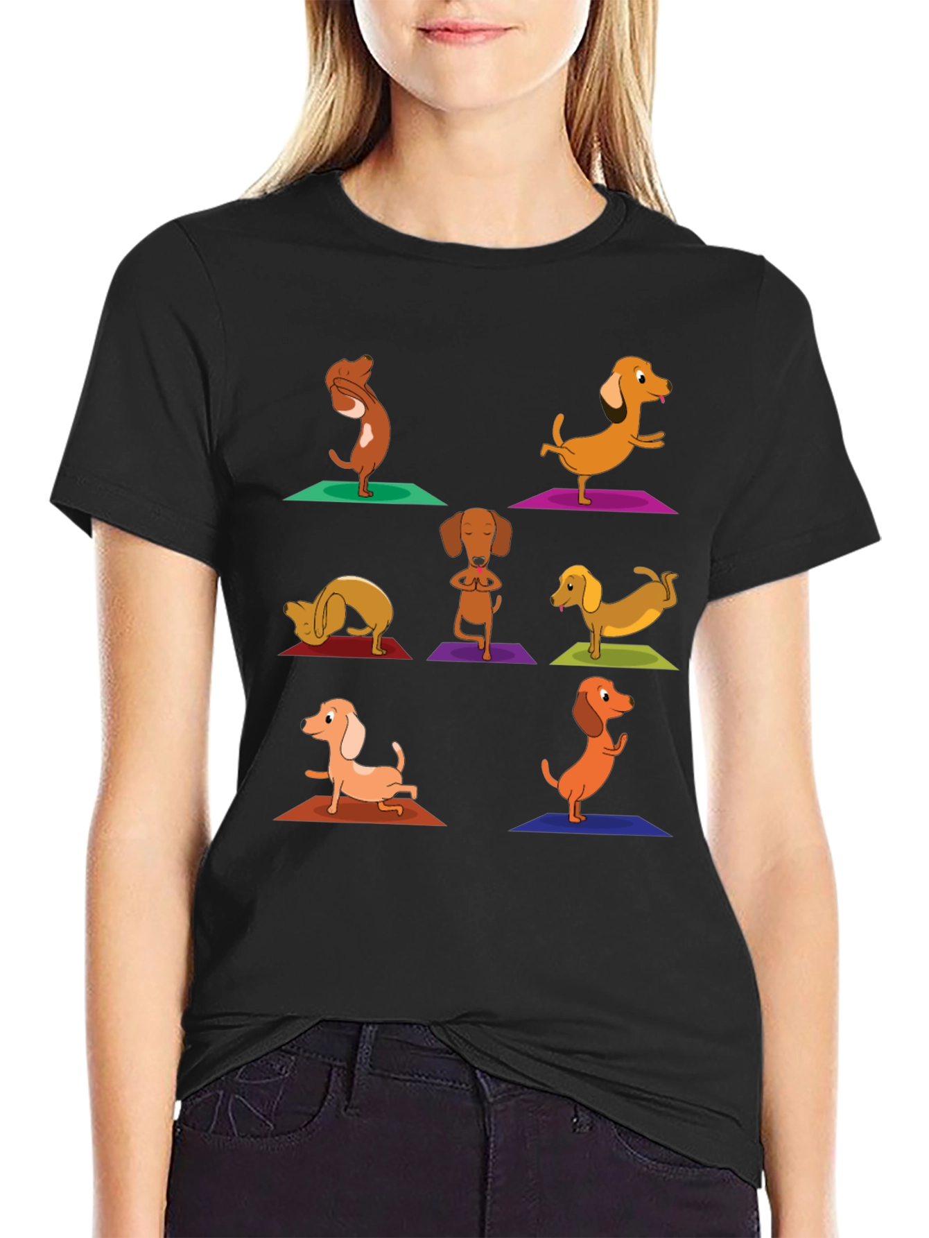 Yoga Dachshund Graphic Tee - Black