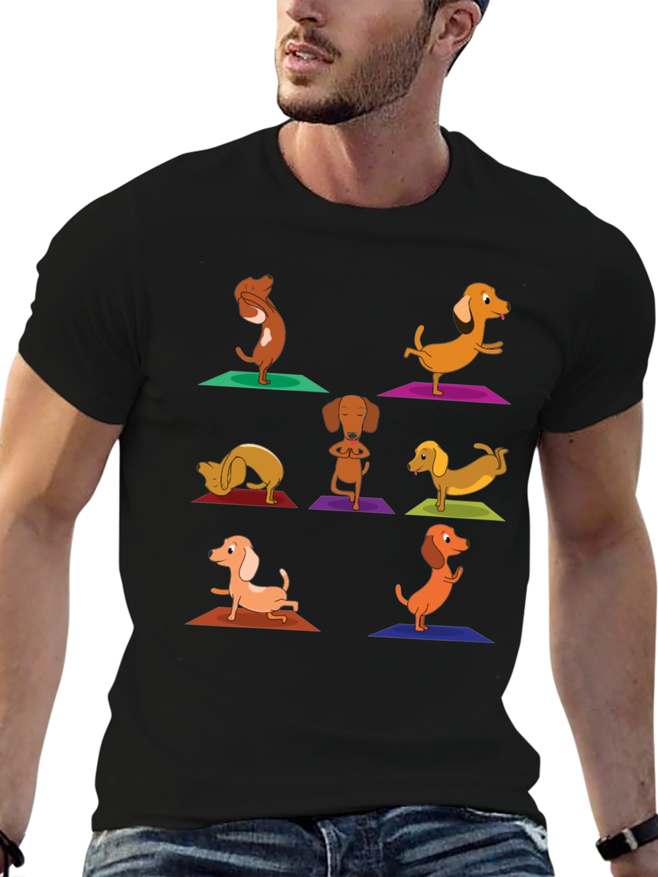 Yoga Dachshund Graphic Tee - Black