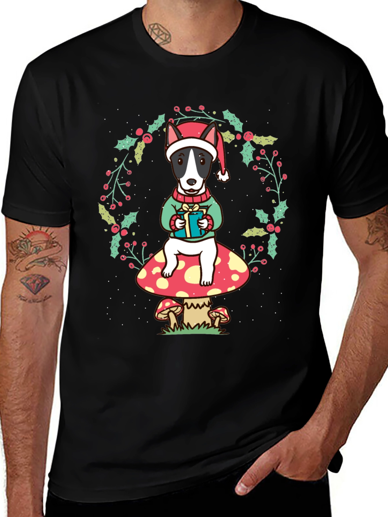 Dog Christmas T-Shirt: Festive Bull Terrier Design