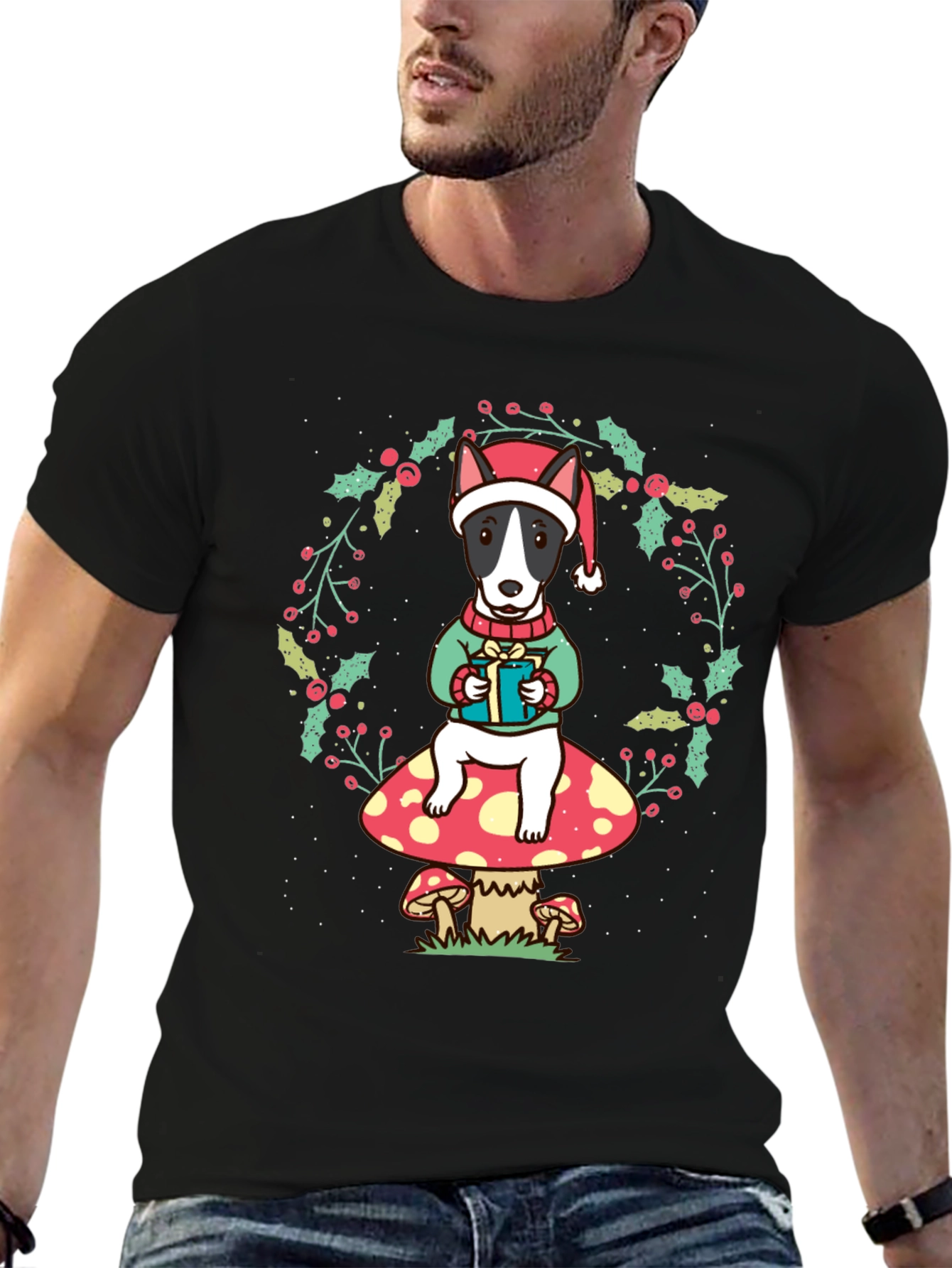 Dog Christmas T-Shirt: Festive Bull Terrier Design