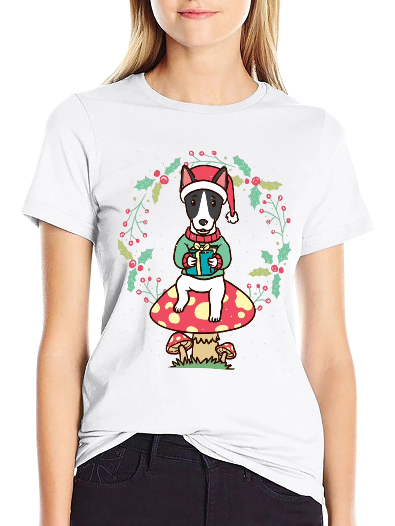 Dog Christmas T-Shirt: Festive Bull Terrier Design