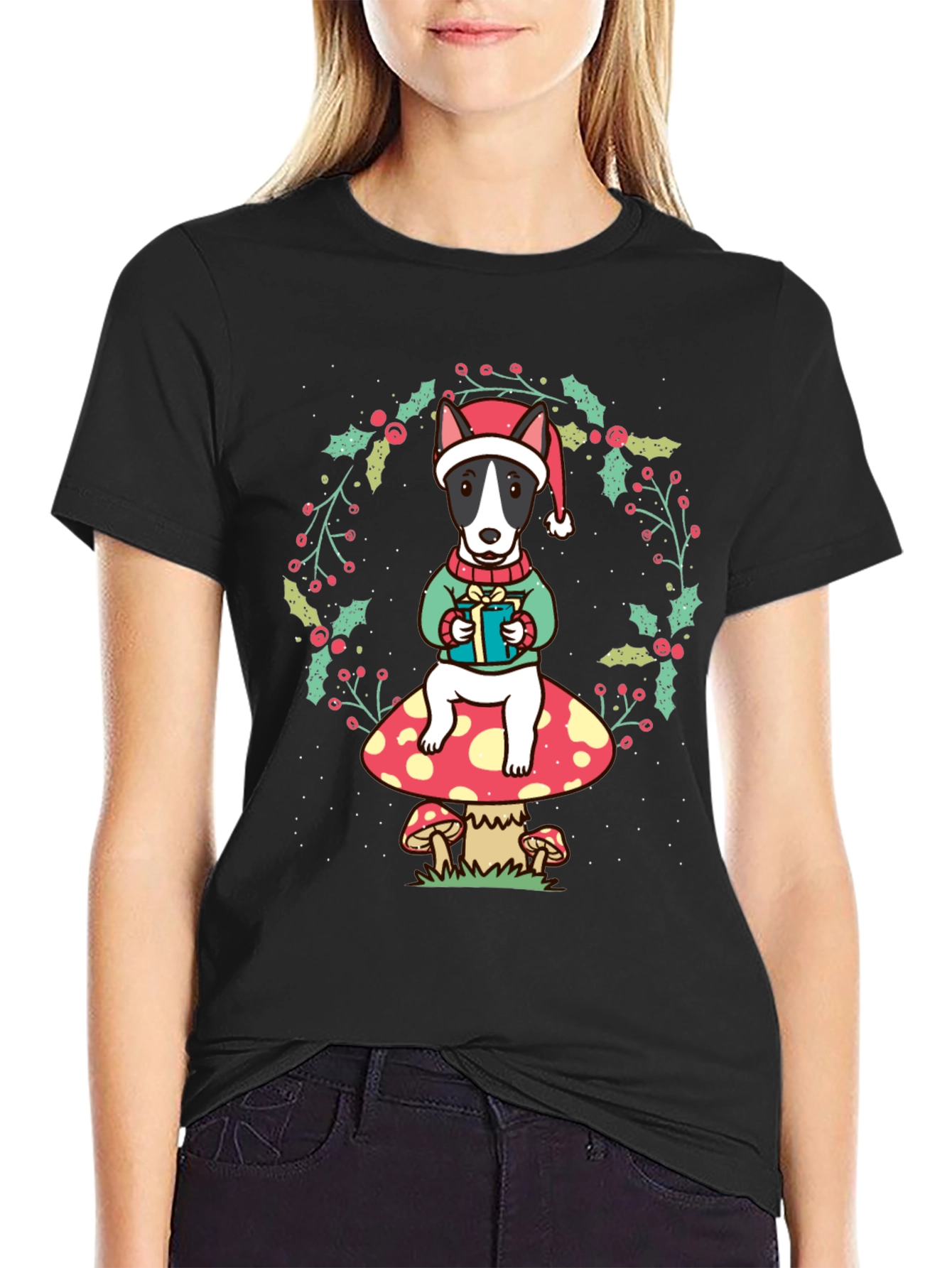 Dog Christmas T-Shirt: Festive Bull Terrier Design