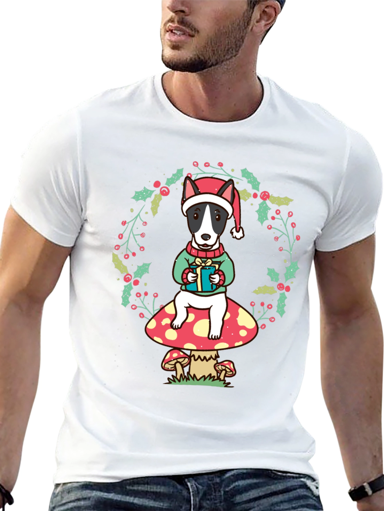 Dog Christmas T-Shirt: Festive Bull Terrier Design