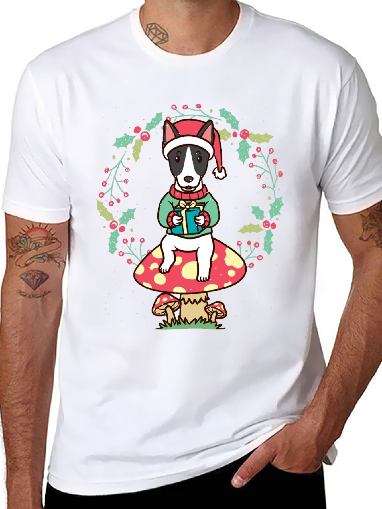 Dog Christmas T-Shirt: Festive Bull Terrier Design
