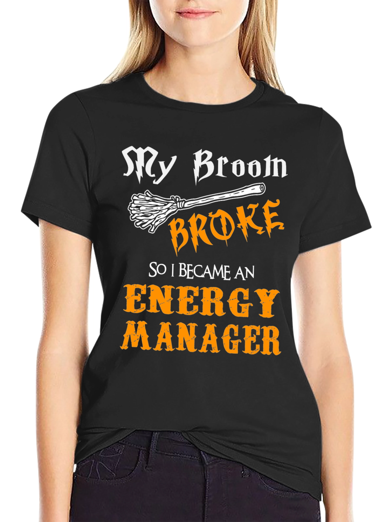 Energy Manager Halloween T-Shirt - My Broom Broke Tee