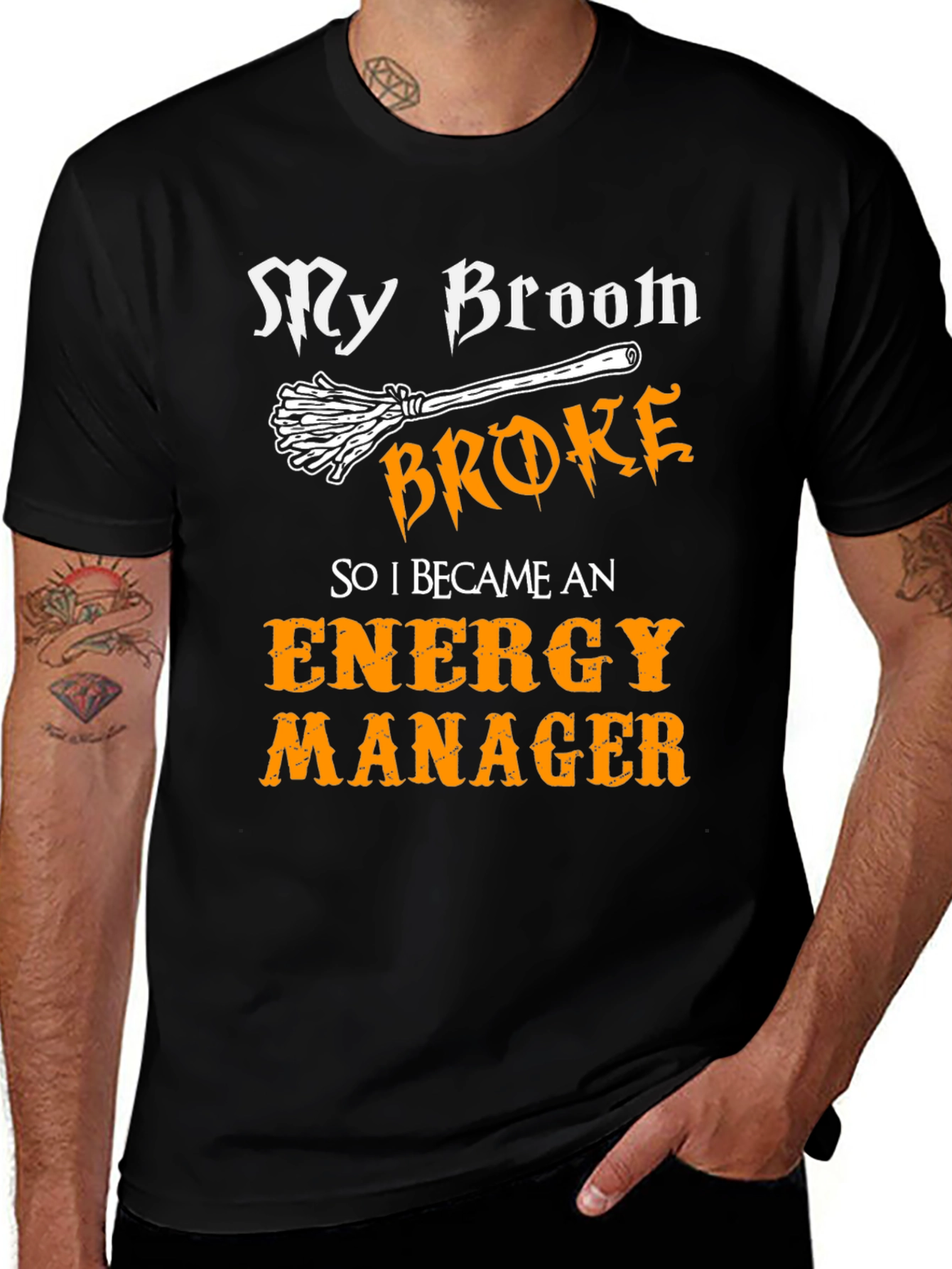 Energy Manager Halloween T-Shirt - My Broom Broke Tee