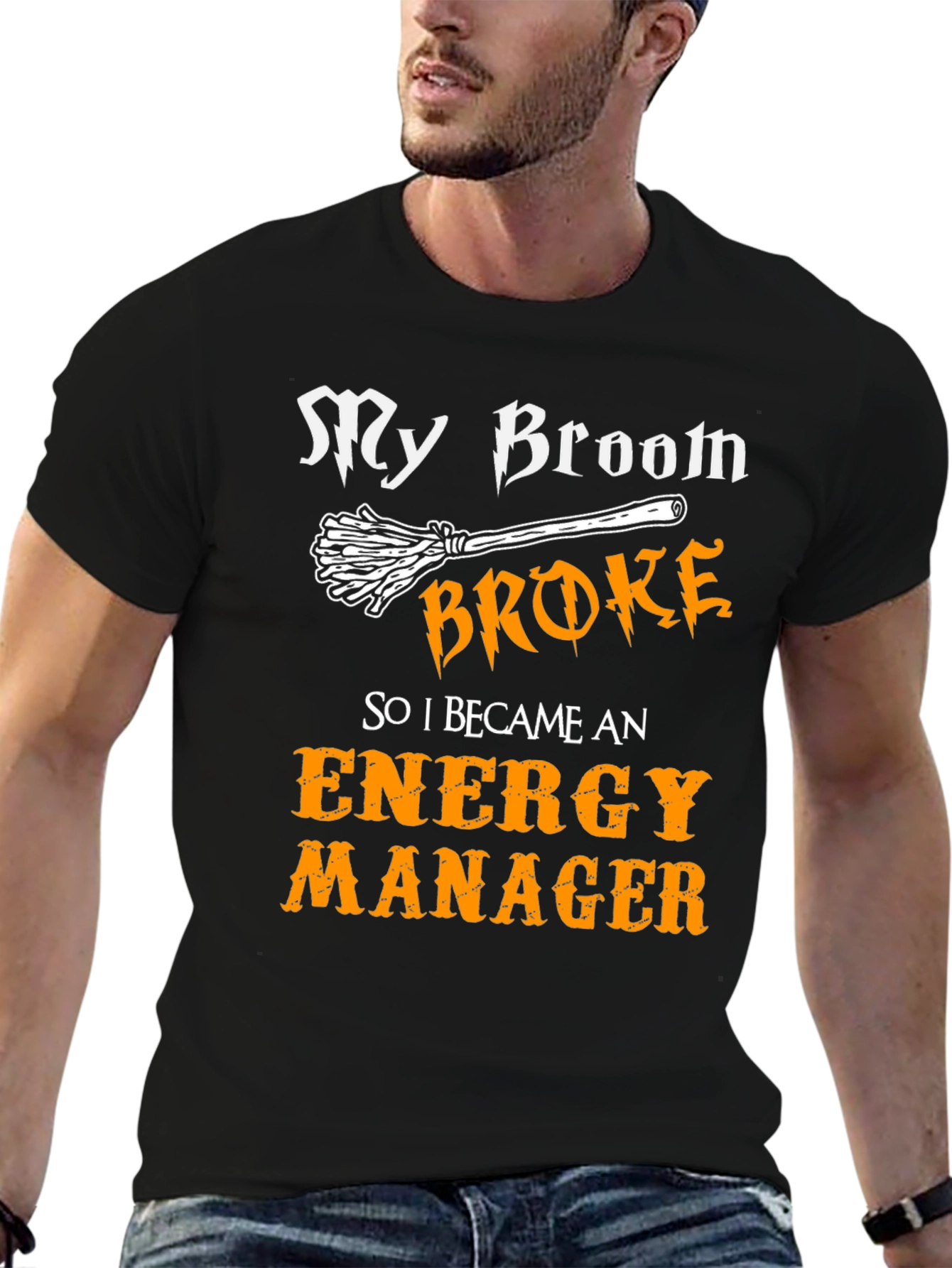 Energy Manager Halloween T-Shirt - My Broom Broke Tee