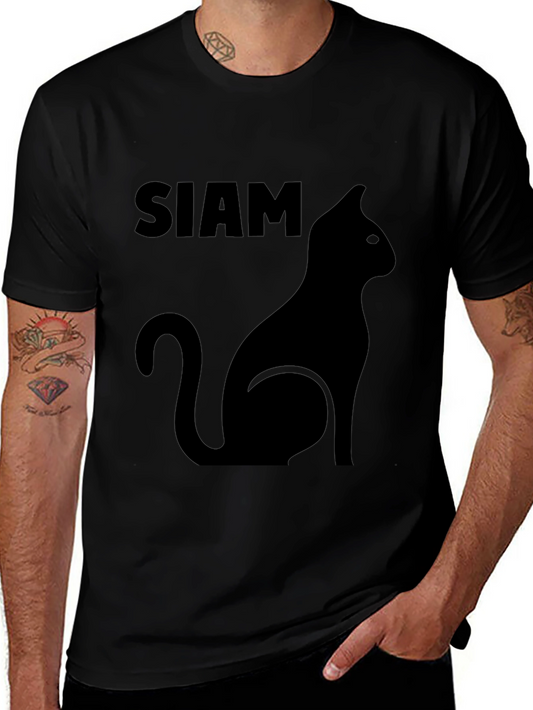 Siamese Cat Silhouette Graphic Tee - Black