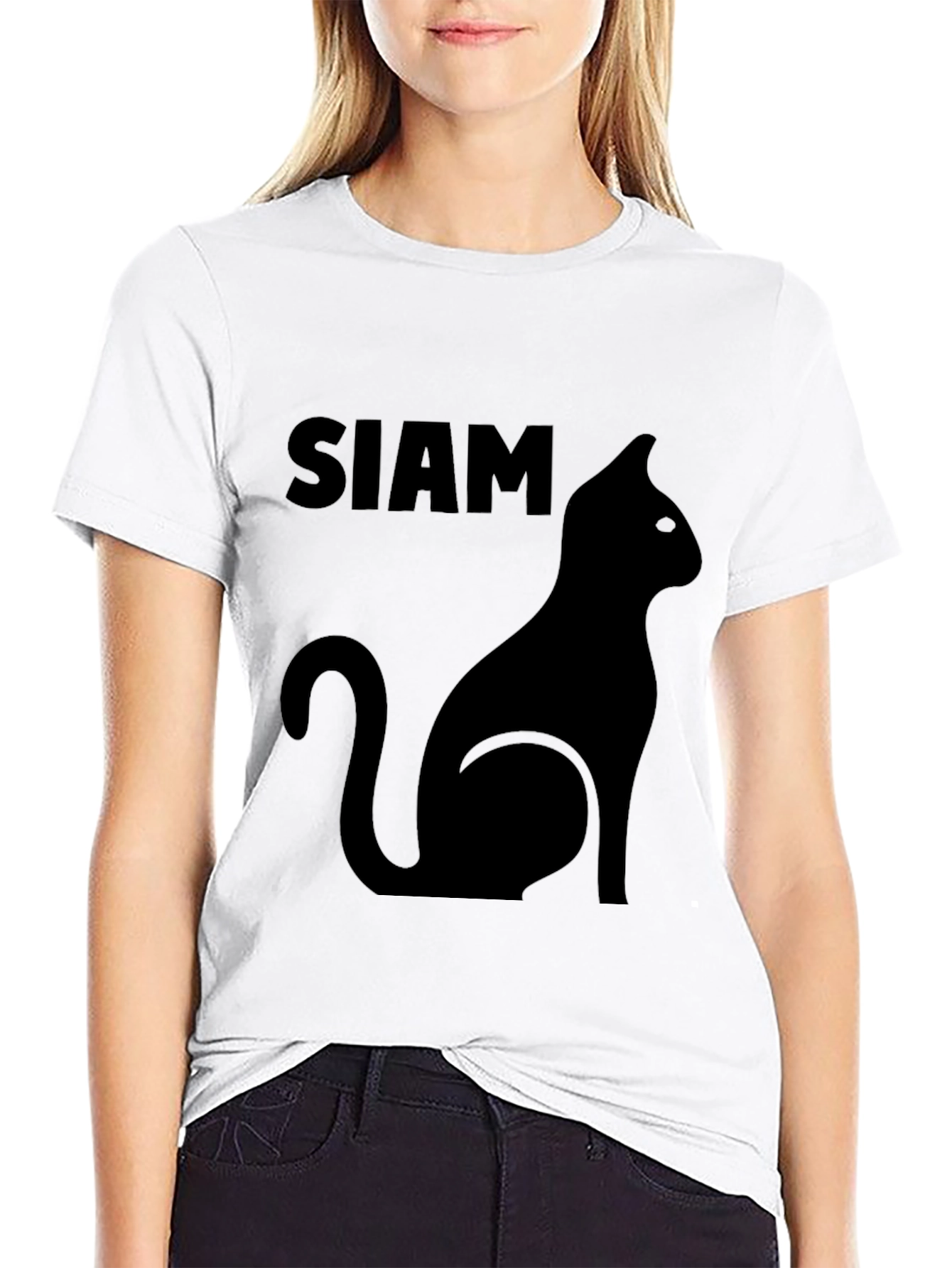 Siamese Cat Silhouette Graphic Tee - Black