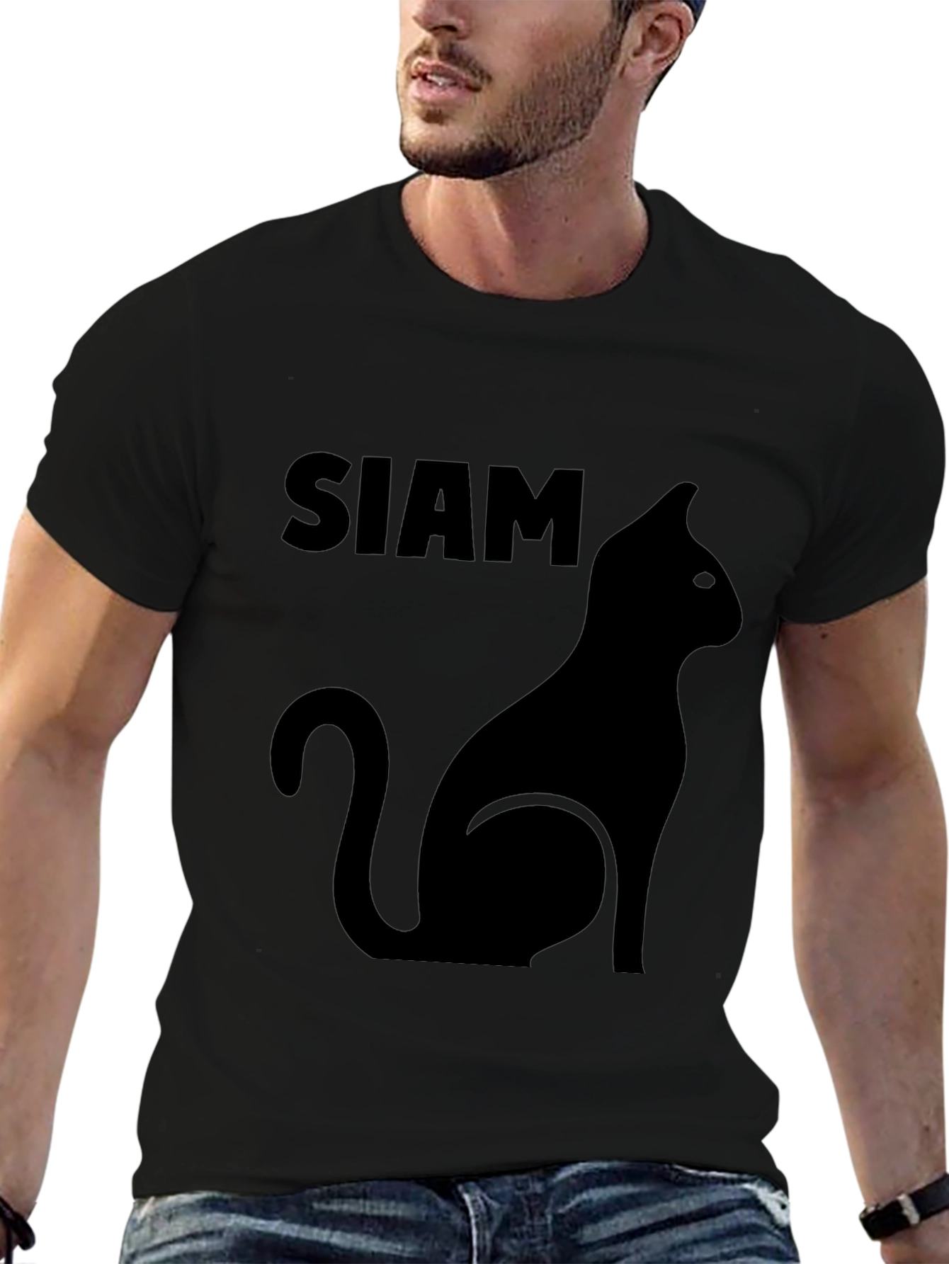 Siamese Cat Silhouette Graphic Tee - Black