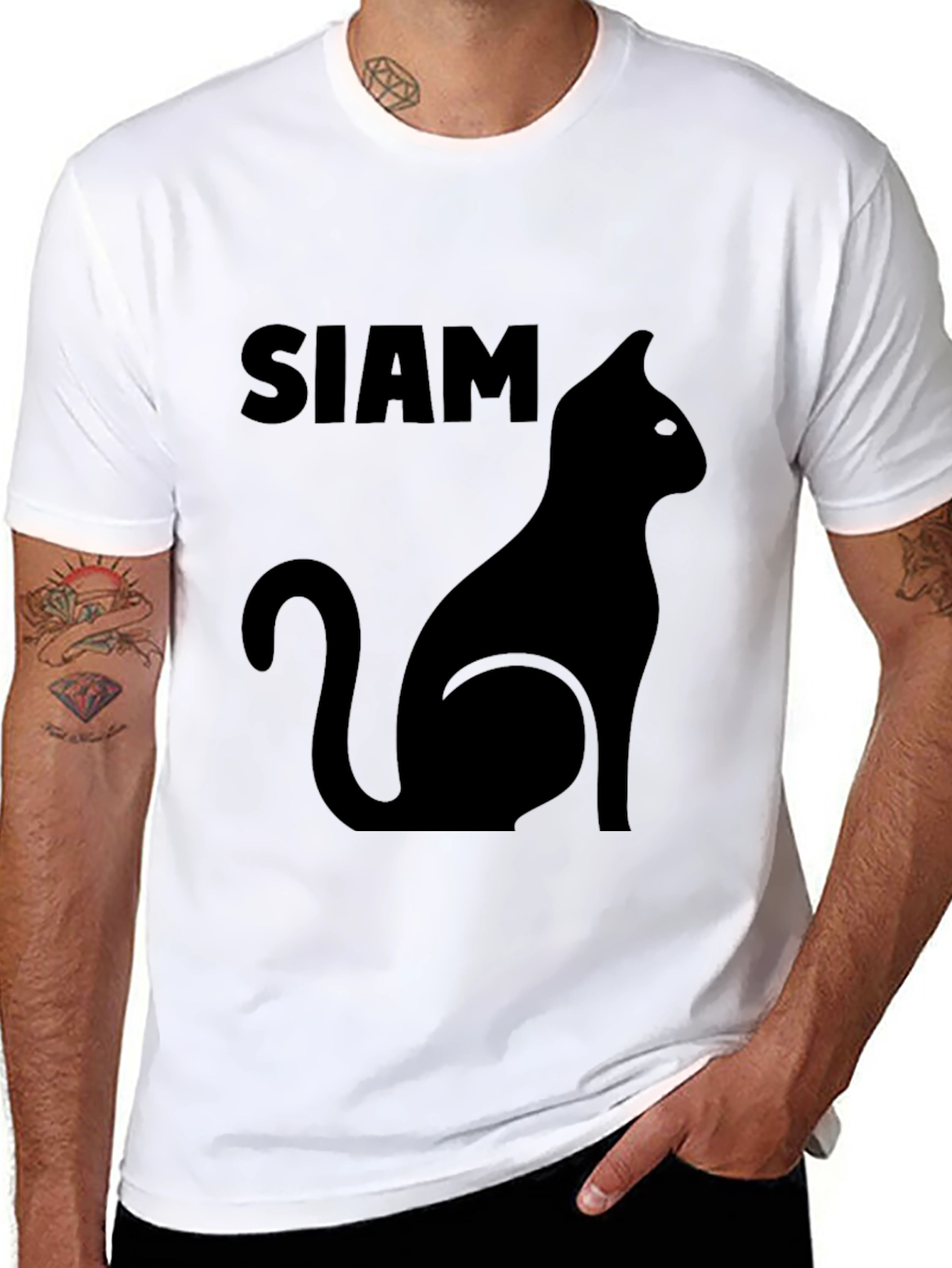 Siamese Cat Silhouette Graphic Tee - Black