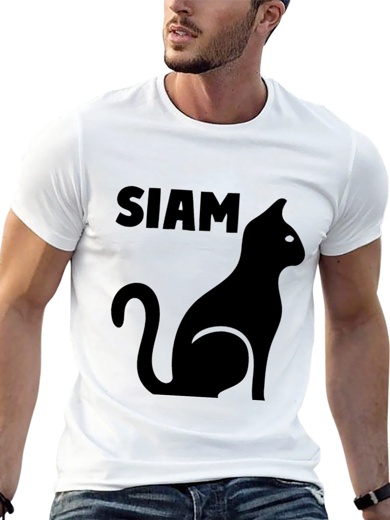 Siamese Cat Silhouette Graphic Tee - Black