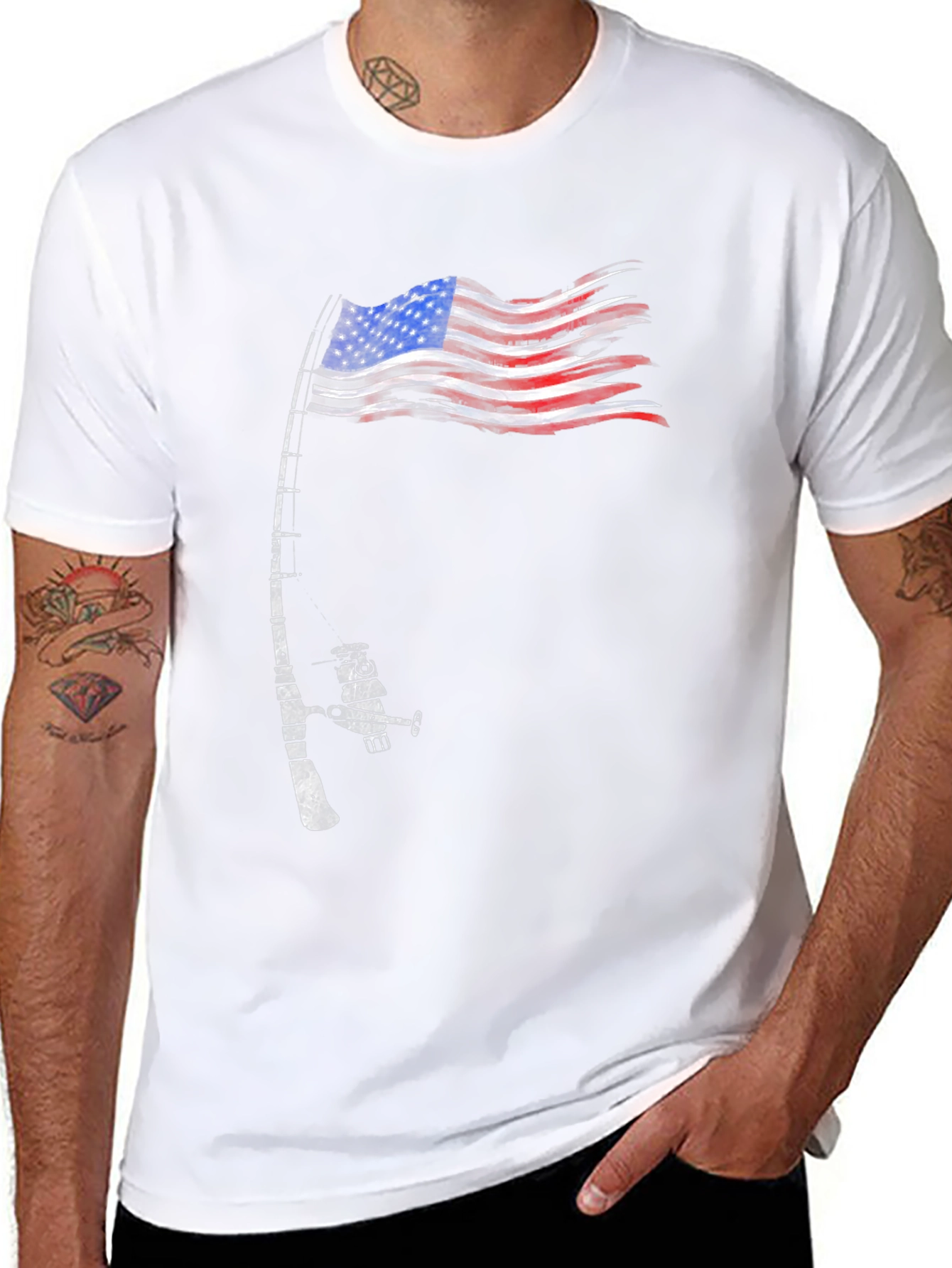 Fishing Rod American Flag Patriotic T-Shirt
