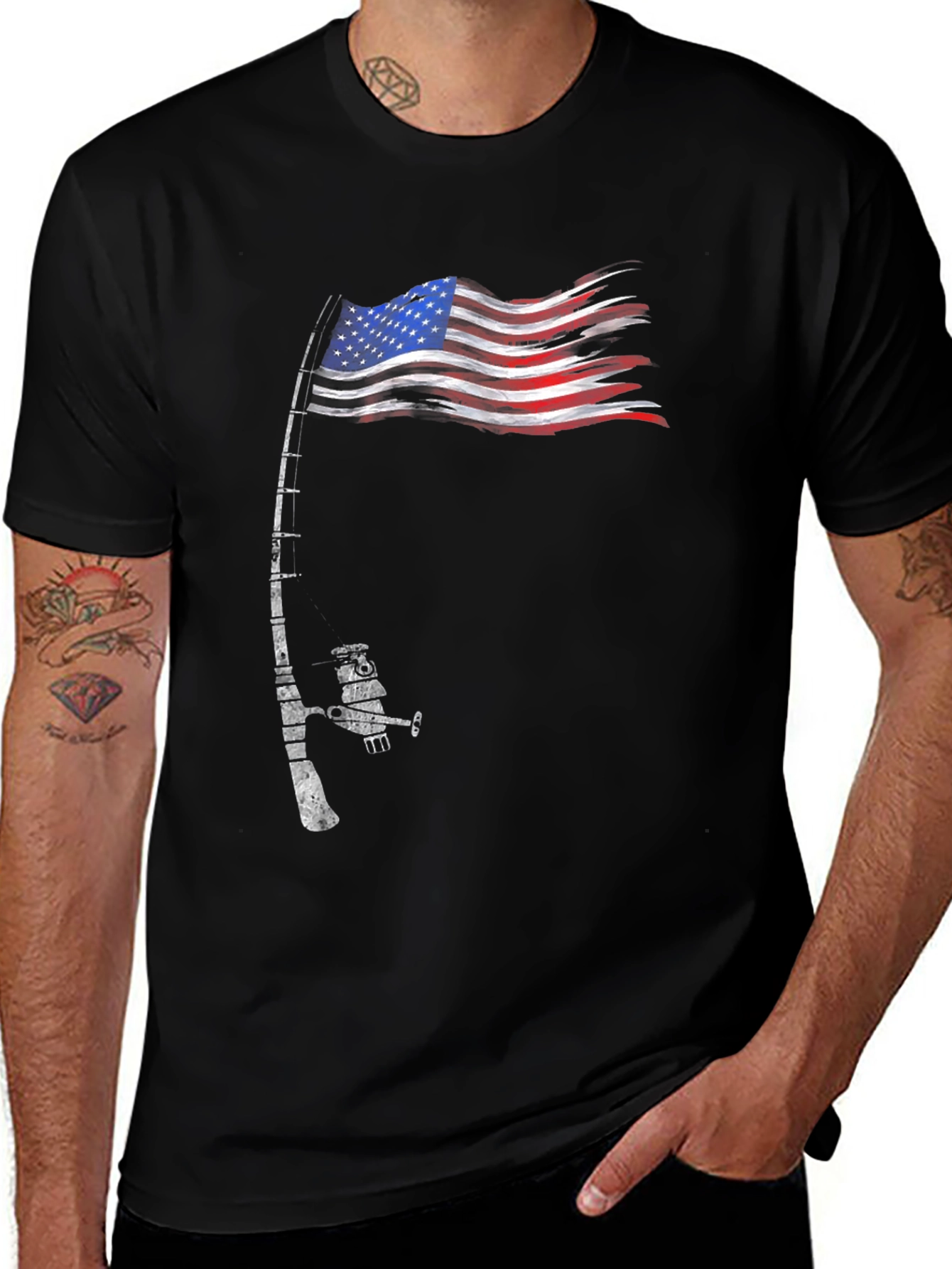 Fishing Rod American Flag Patriotic T-Shirt