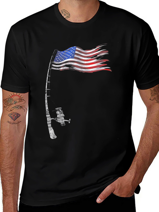 Fishing Rod American Flag Patriotic T-Shirt
