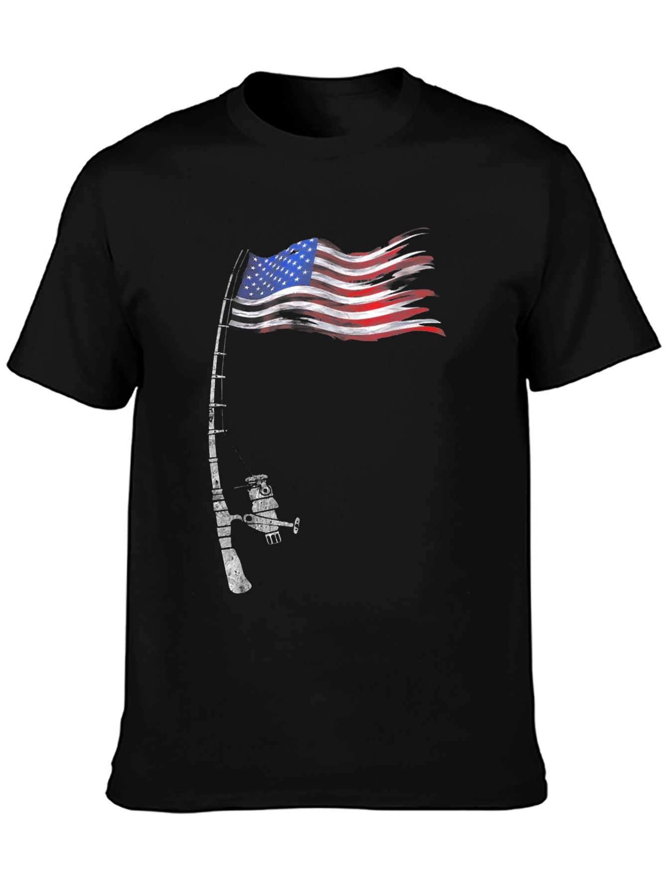 Fishing Rod American Flag Patriotic T-Shirt