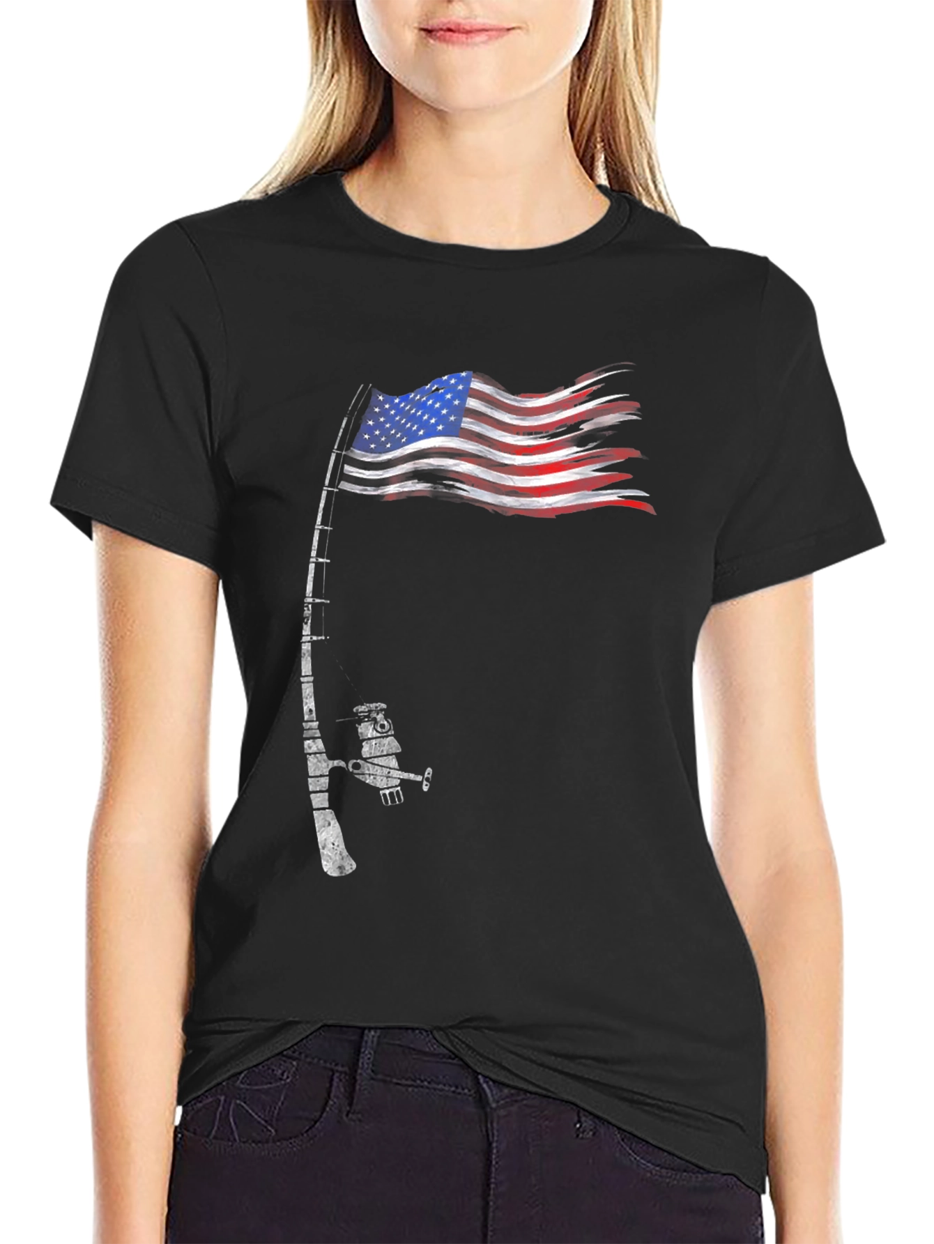 Fishing Rod American Flag Patriotic T-Shirt