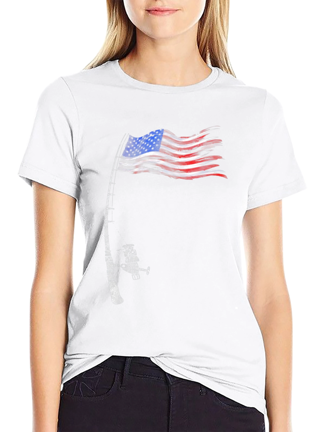 Fishing Rod American Flag Patriotic T-Shirt