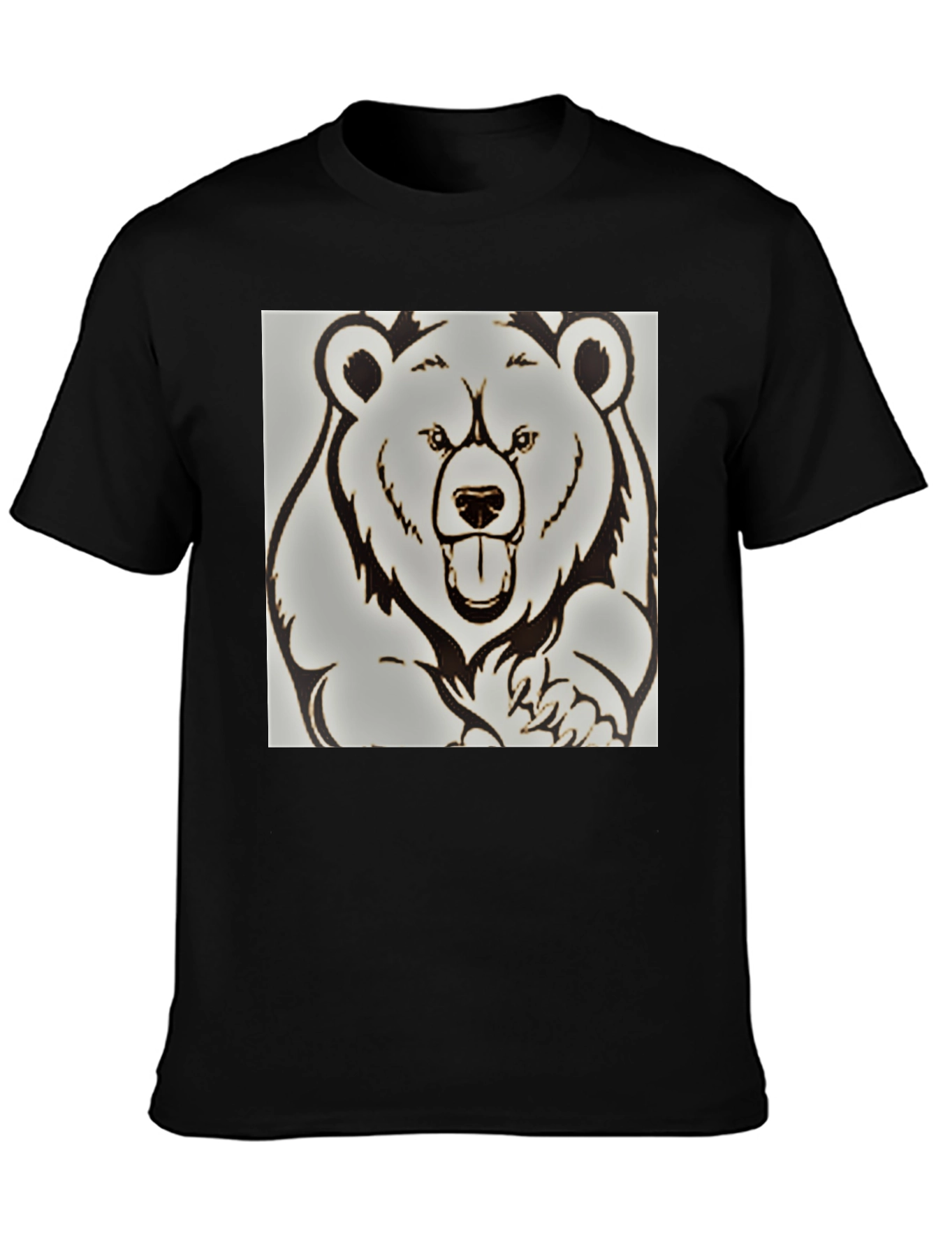 Bear Graphic Print Black T-Shirt