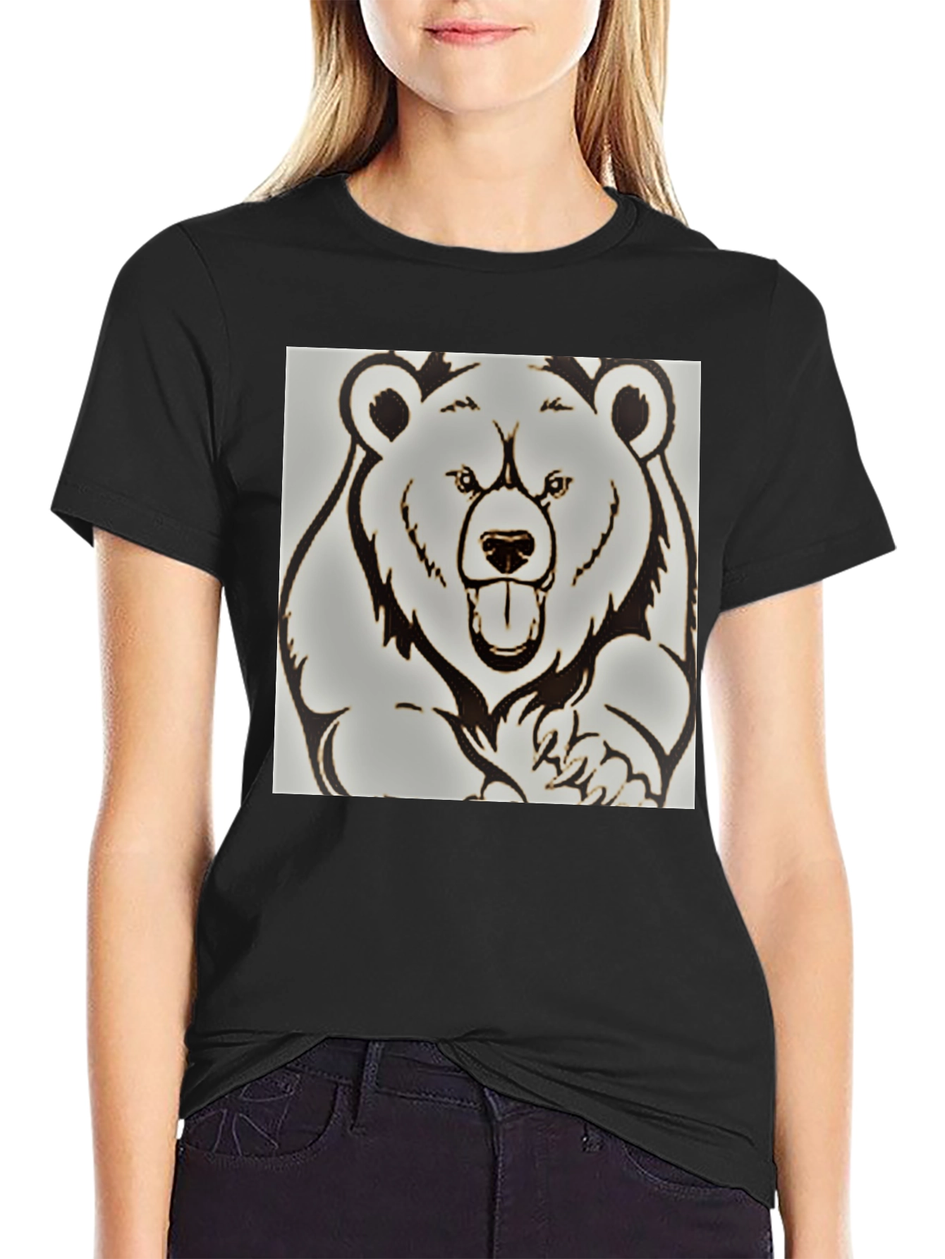 Bear Graphic Print Black T-Shirt