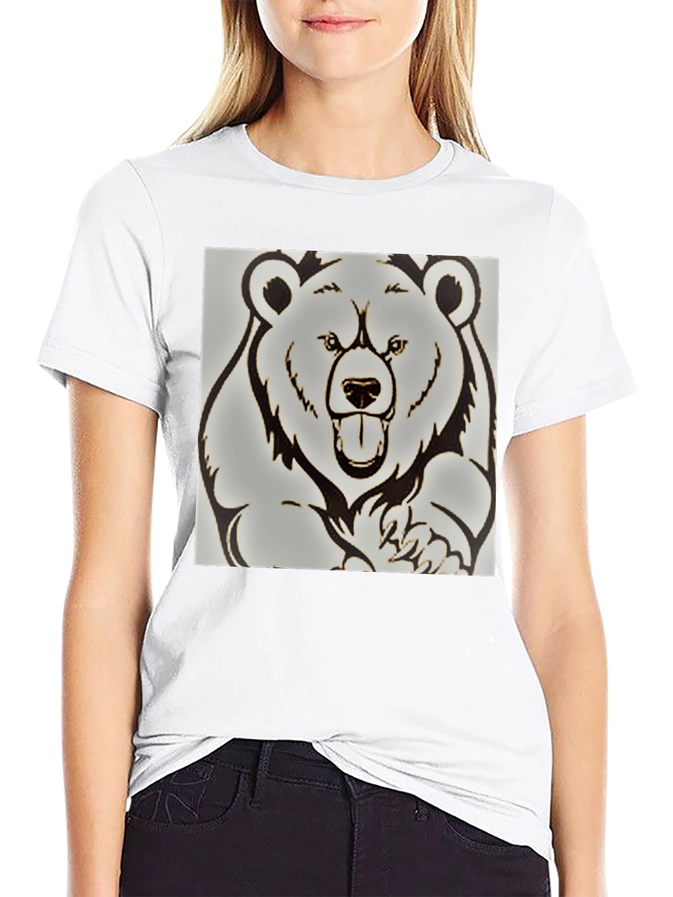 Bear Graphic Print Black T-Shirt