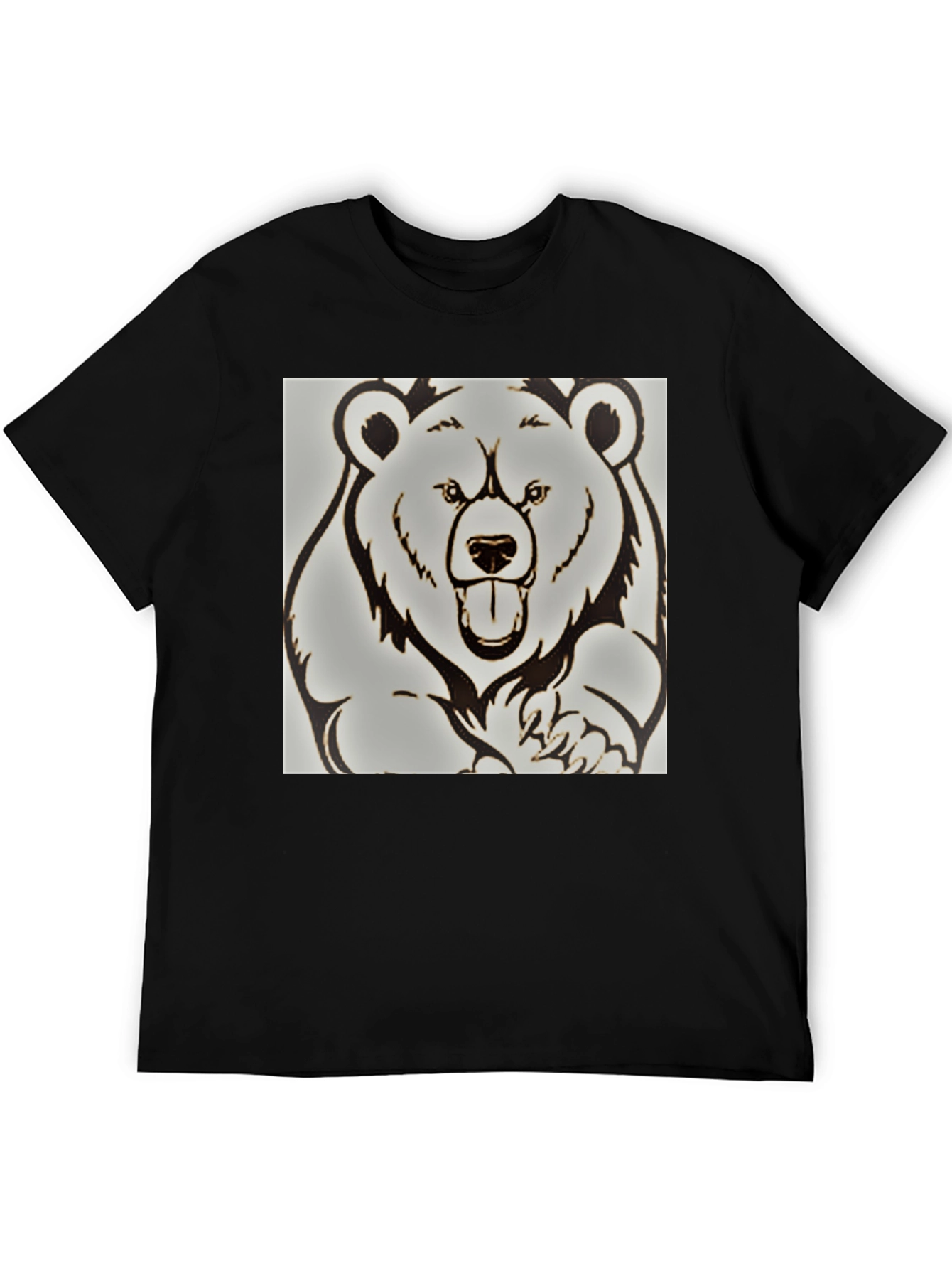 Bear Graphic Print Black T-Shirt