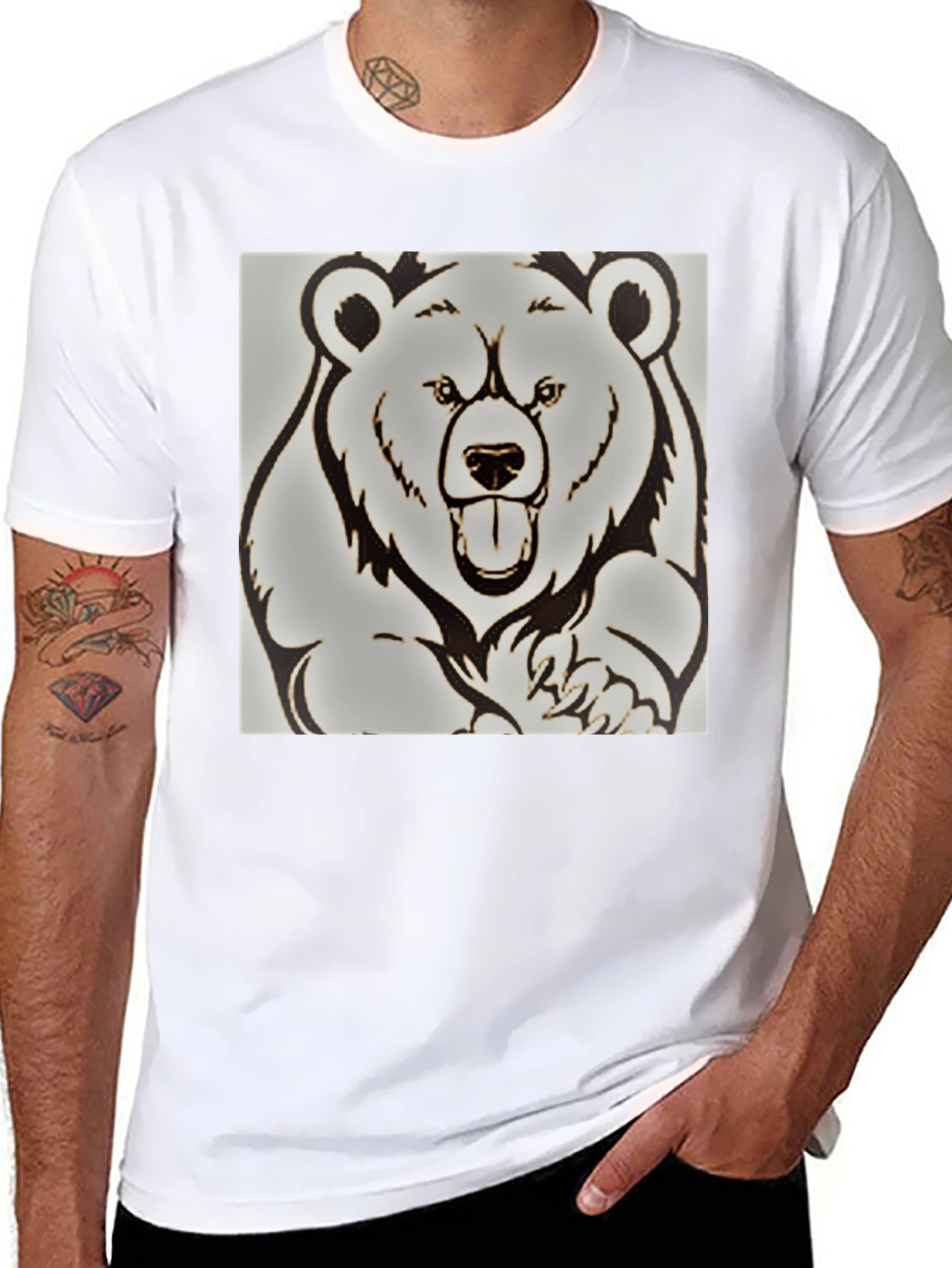 Bear Graphic Print Black T-Shirt