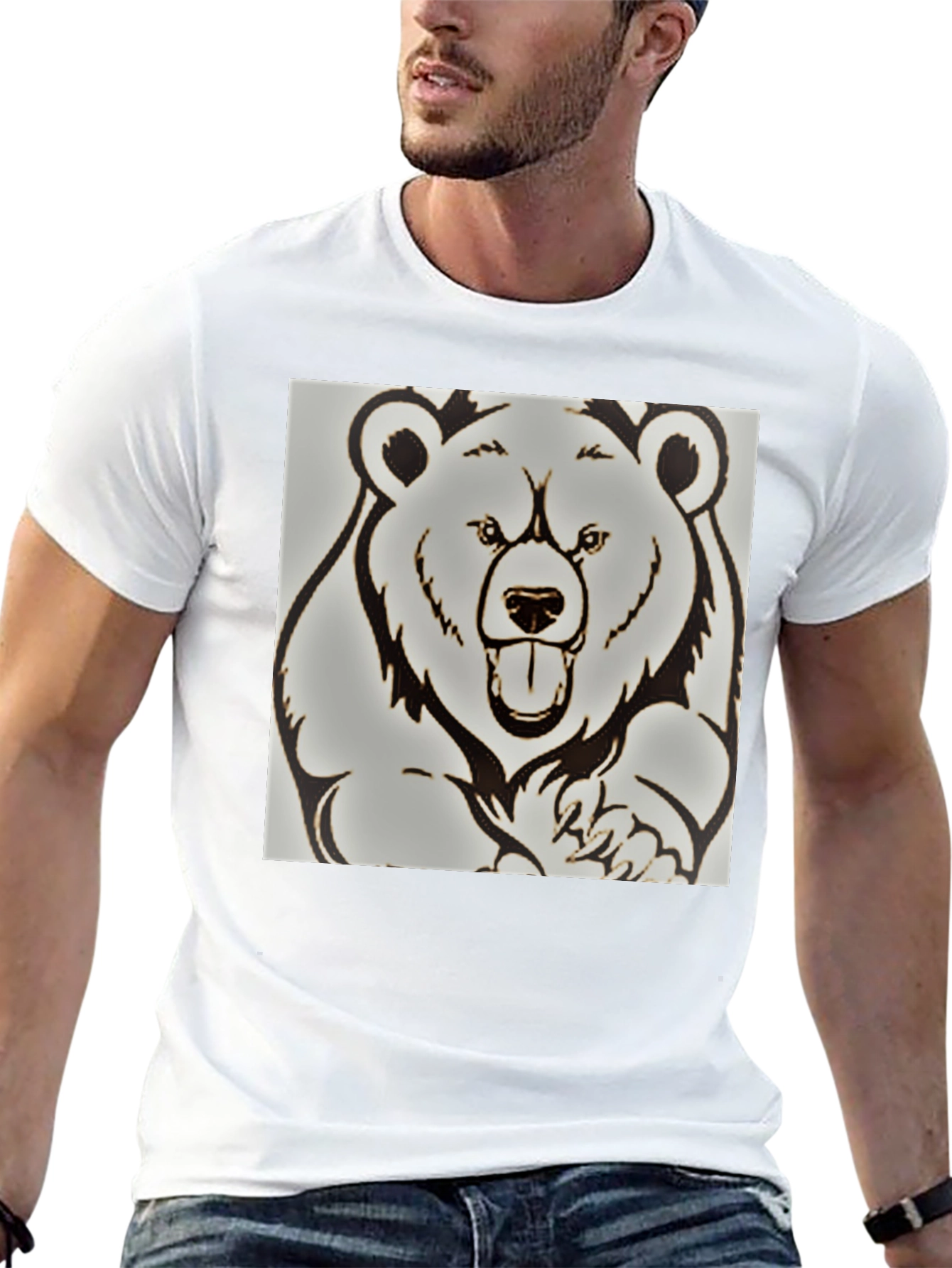 Bear Graphic Print Black T-Shirt