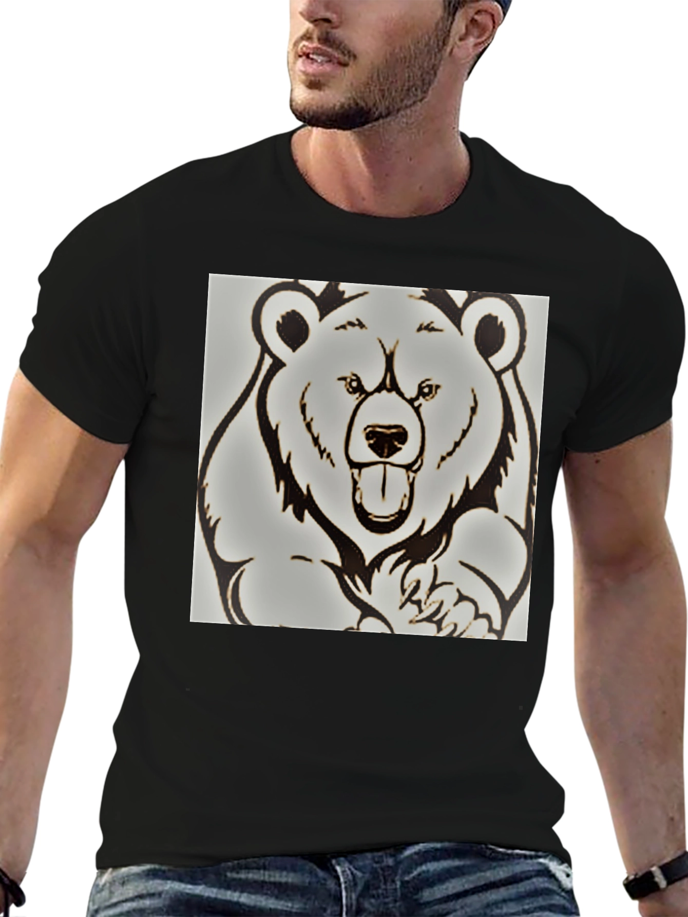Bear Graphic Print Black T-Shirt