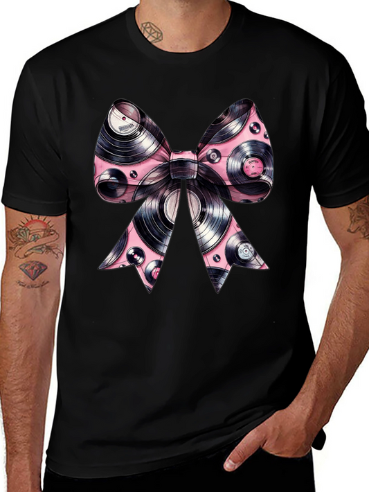Vinyl Record Bow Tie Graphic Black T-Shirt