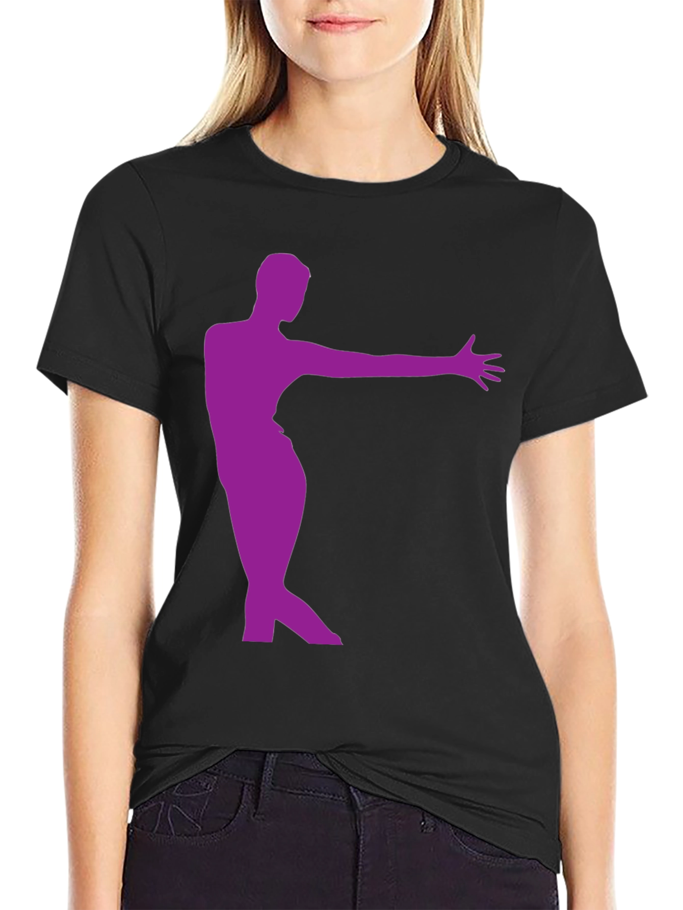 Stylish Black T-Shirt with Purple Dancer Design