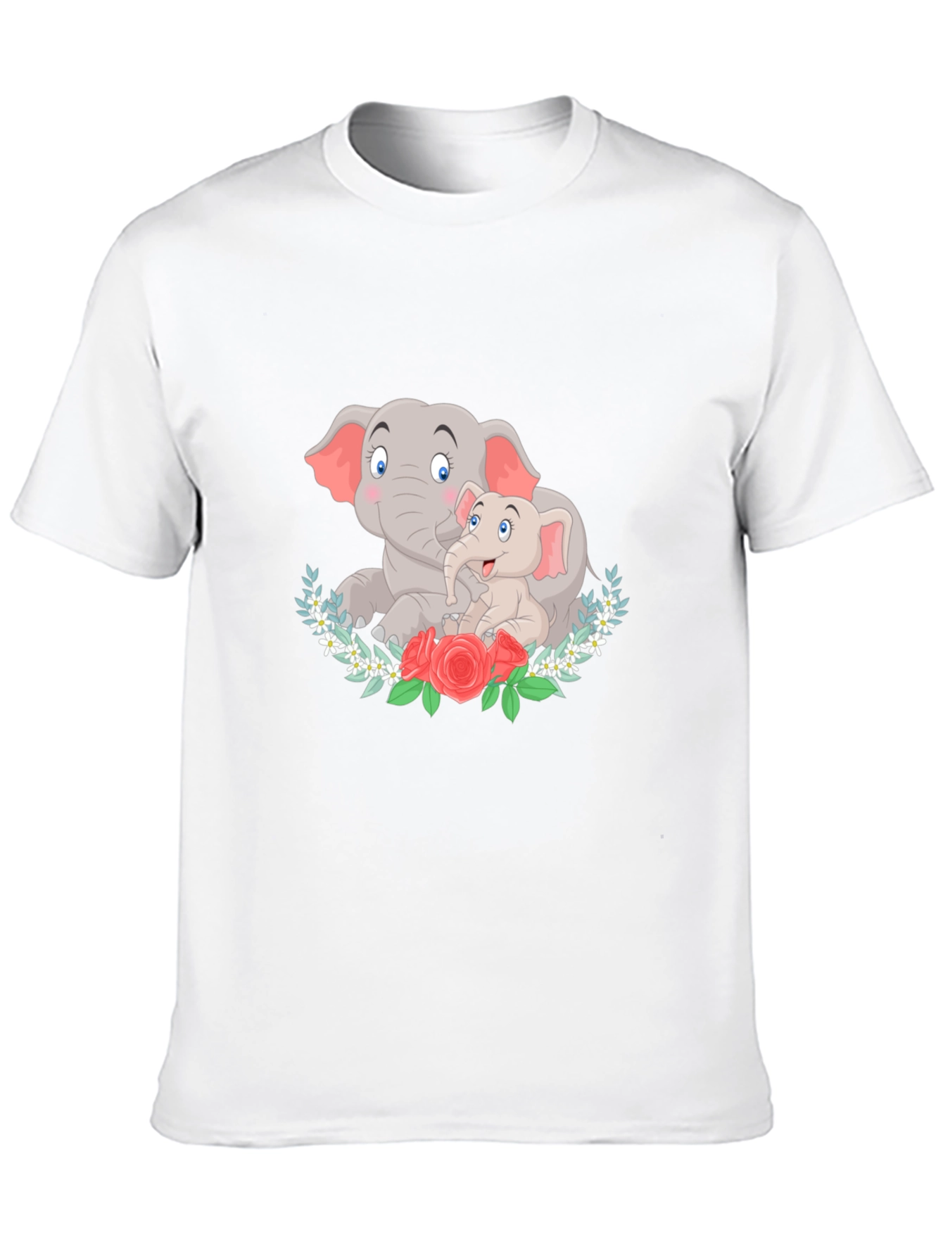 Elephant Mom and Baby Graphic Black T-Shirt