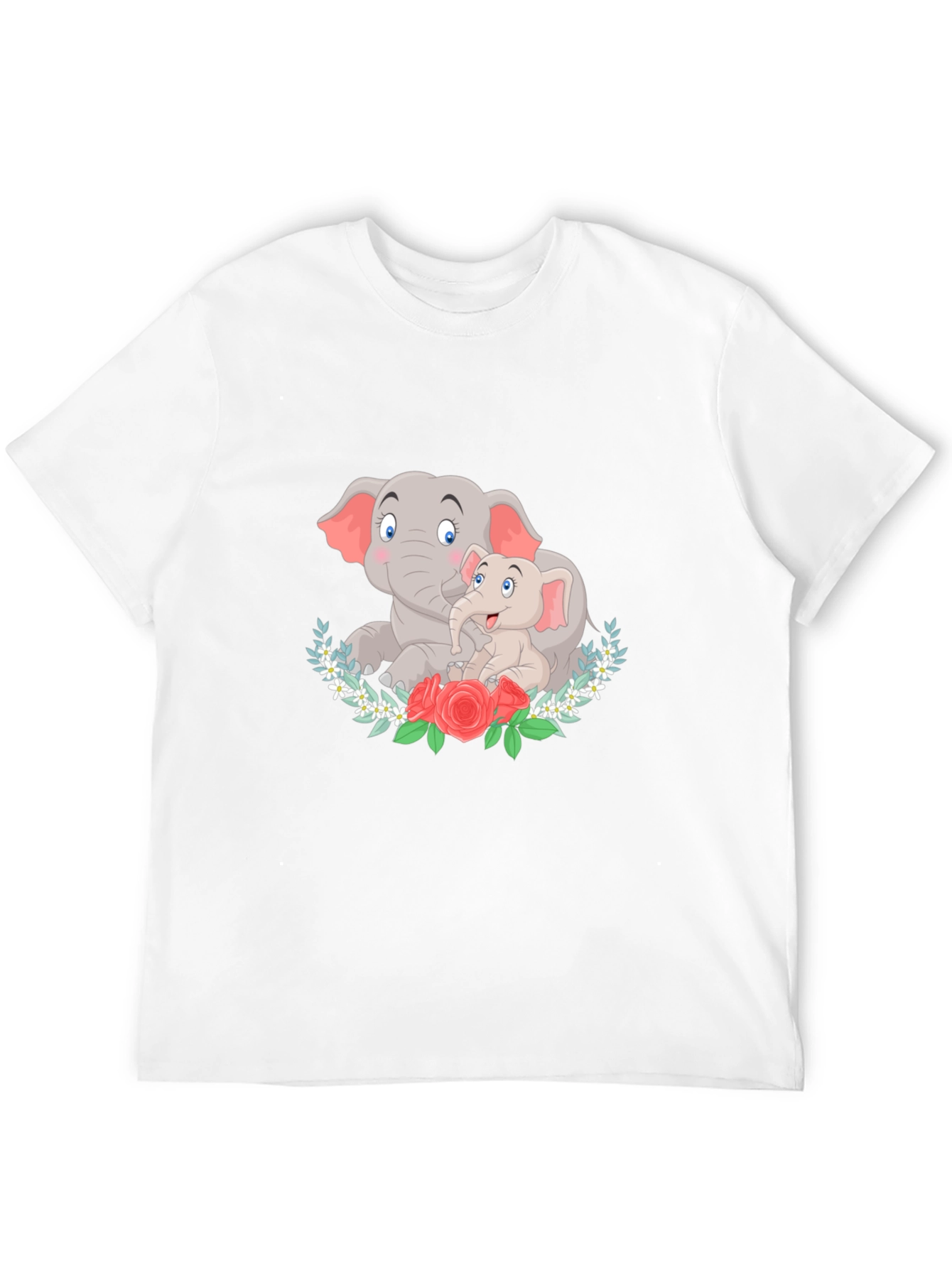Elephant Mom and Baby Graphic Black T-Shirt