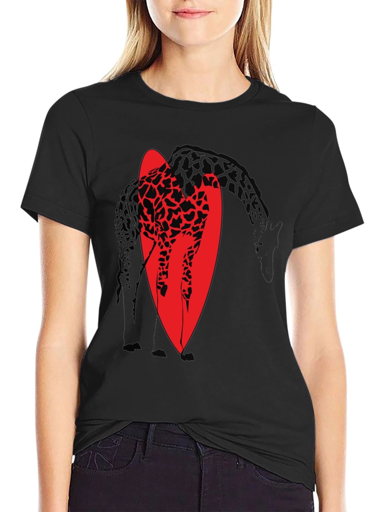 Giraffe Silhouette Graphic T-Shirt - Black