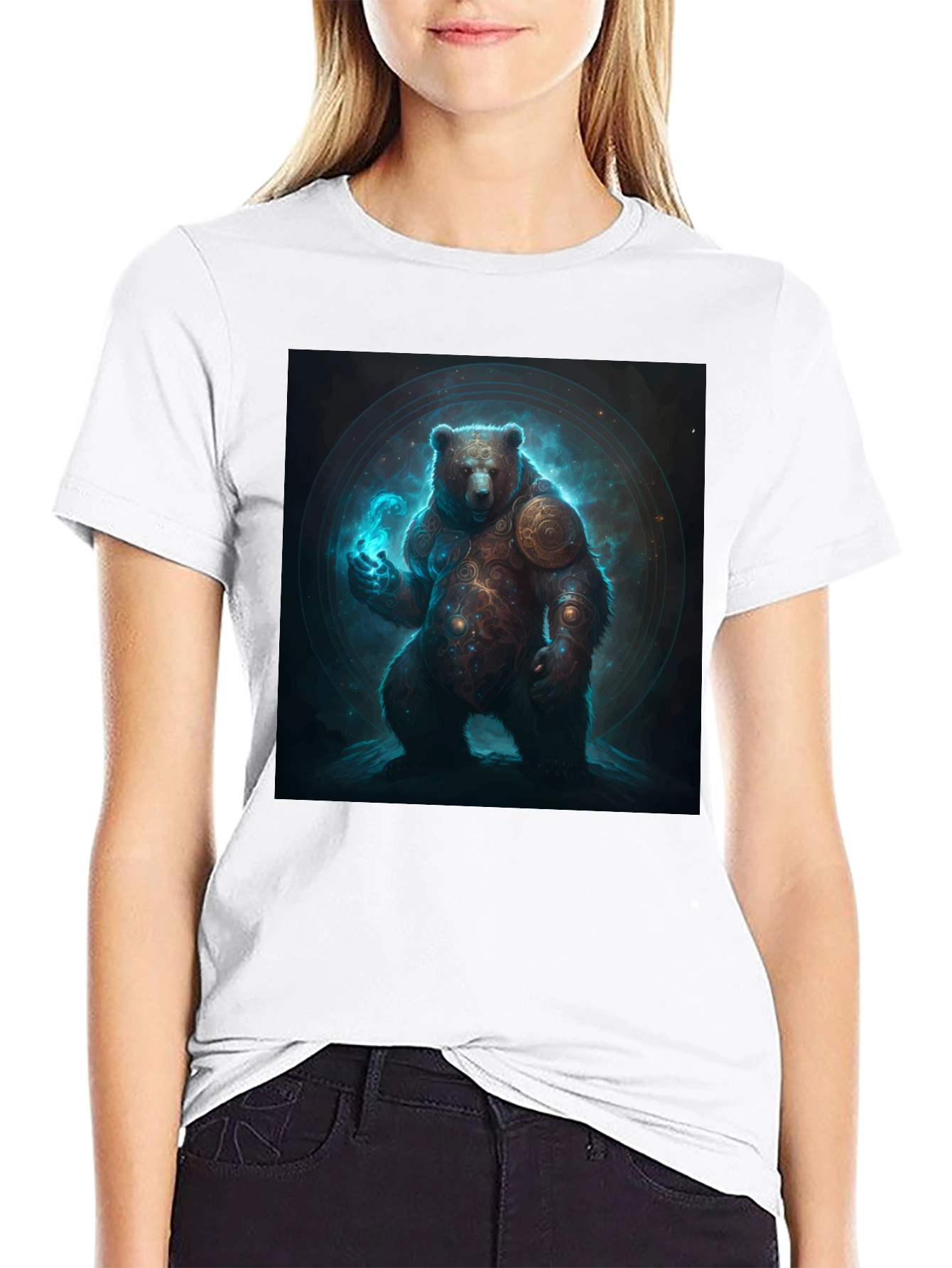 Mystic Bear Graphic Tee - Black Cotton Blend