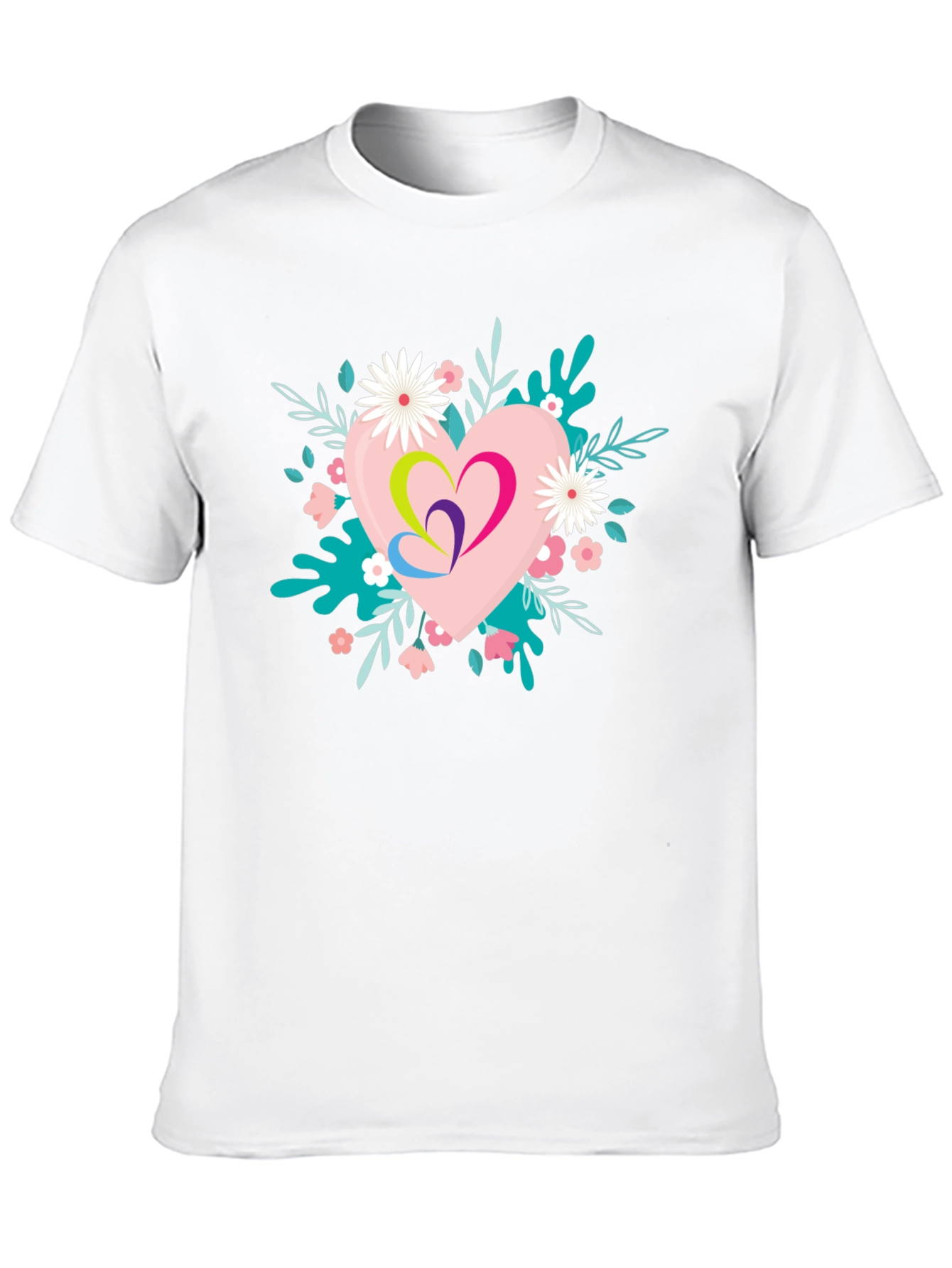 Floral Heart Graphic Black T-Shirt