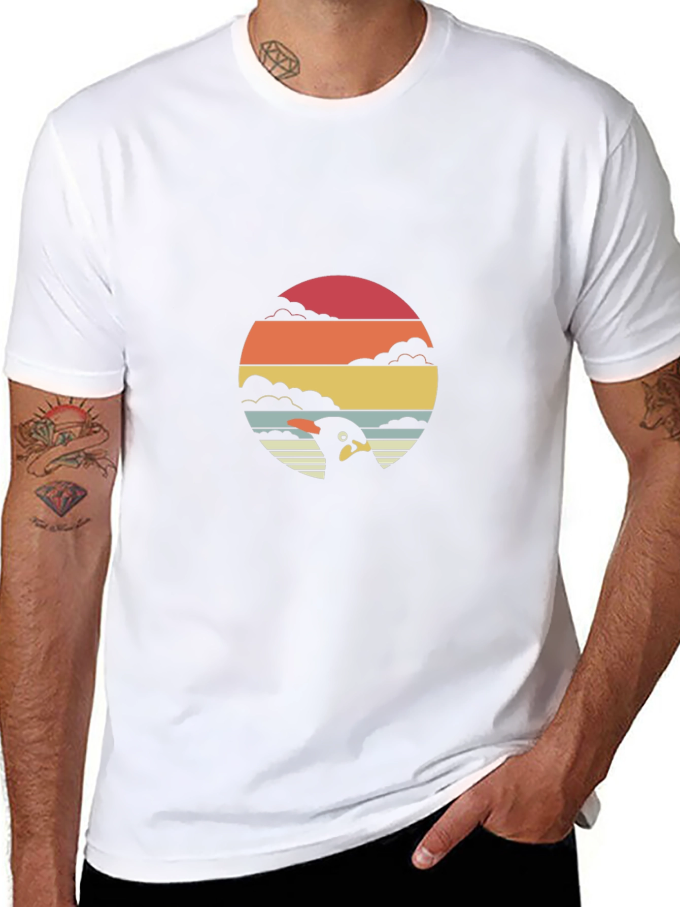 Retro Penguin Sunset Graphic Tee - Black
