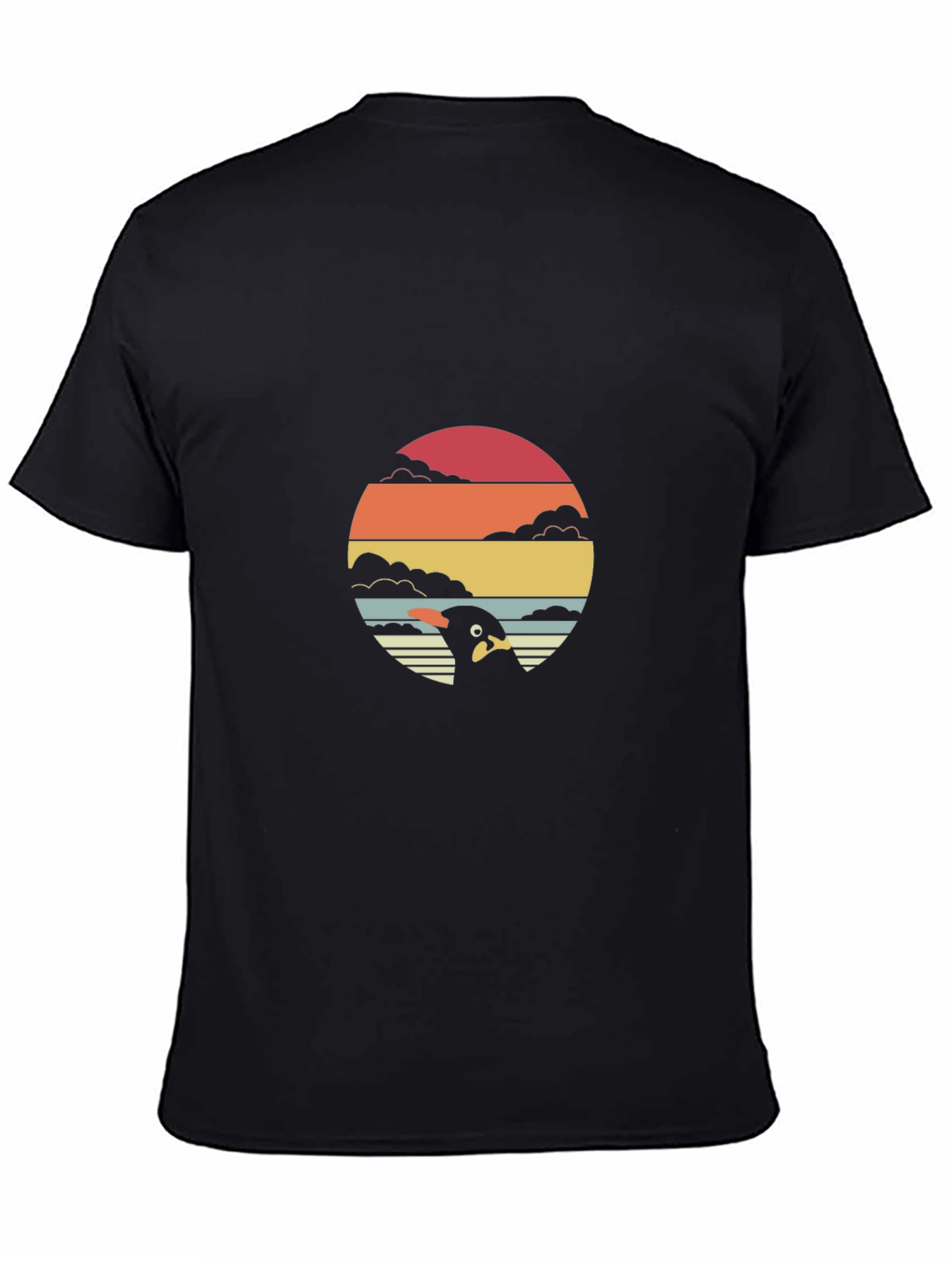 Retro Penguin Sunset Graphic Tee - Black