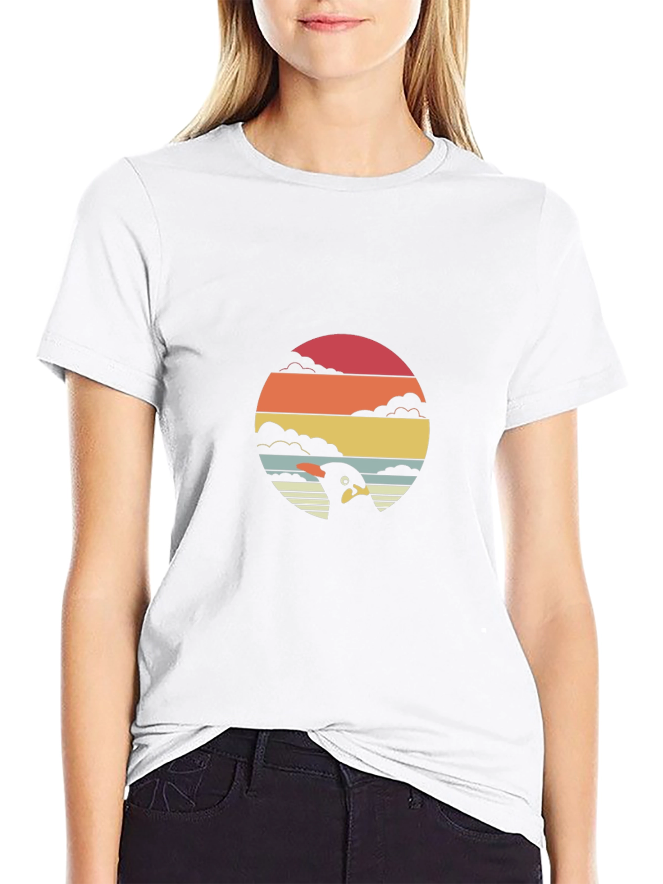 Retro Penguin Sunset Graphic Tee - Black