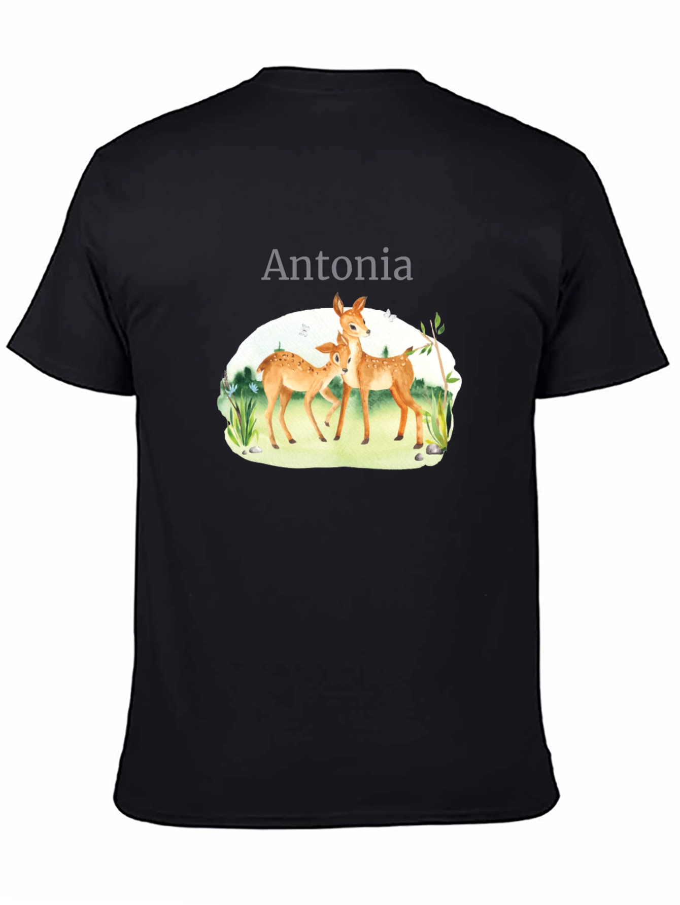 Personalized Deer Family Black T-Shirt
