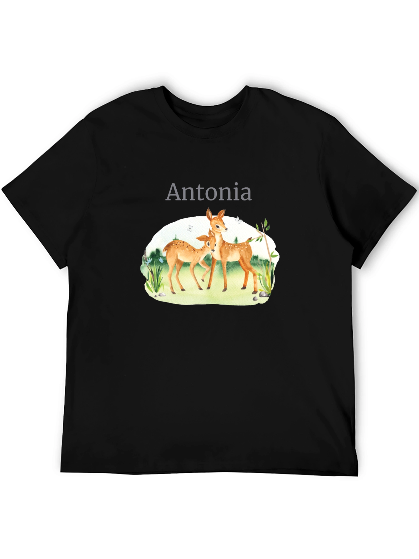 Personalized Deer Family Black T-Shirt