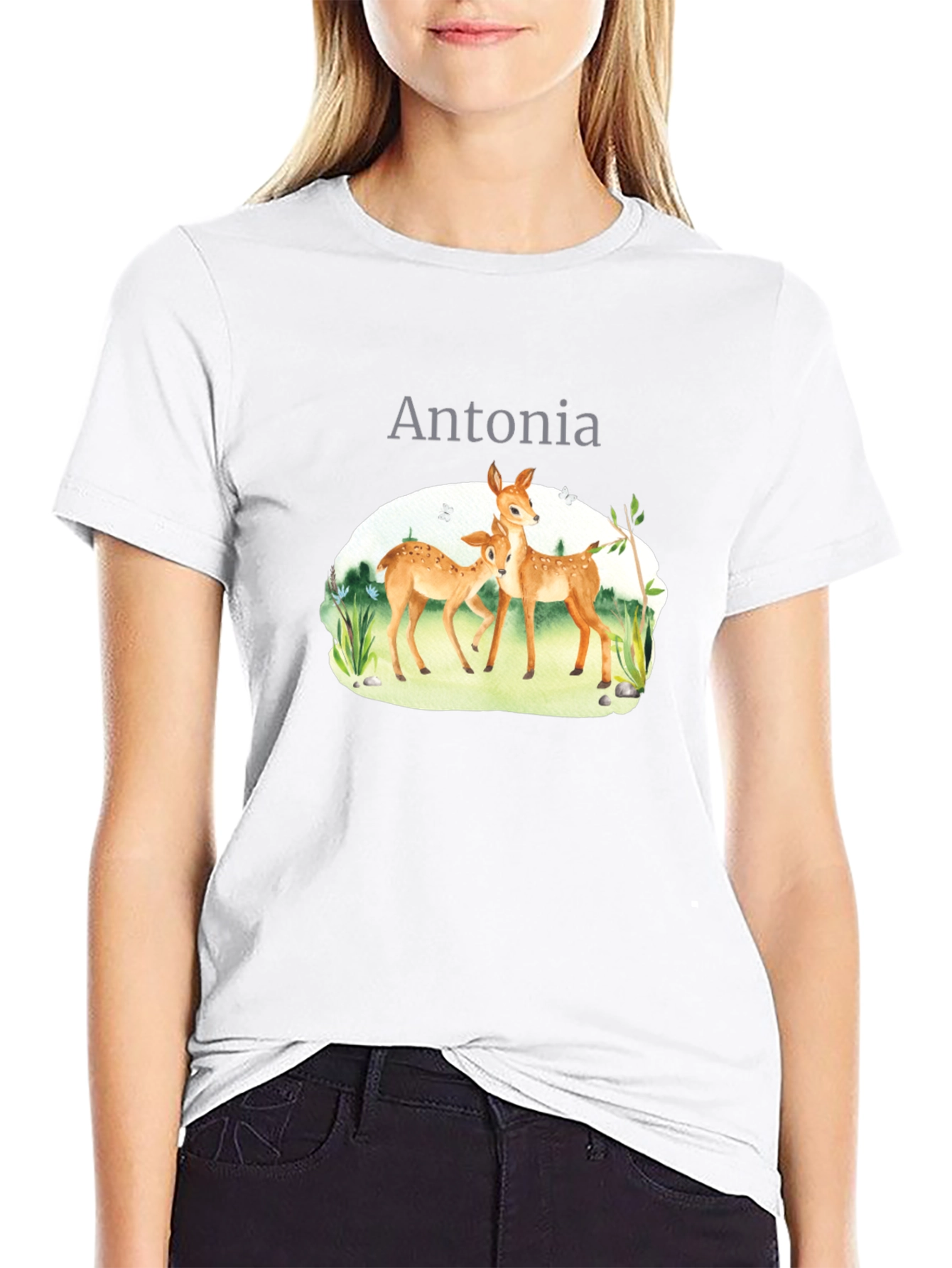 Personalized Deer Family Black T-Shirt