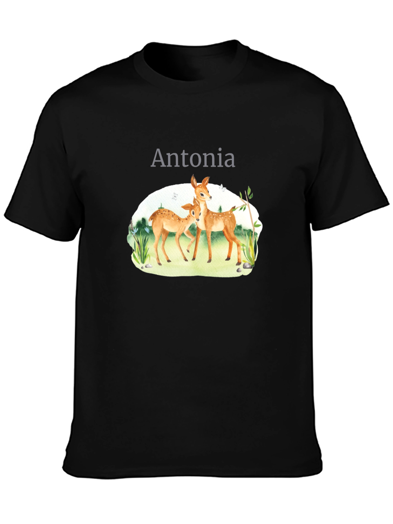 Personalized Deer Family Black T-Shirt