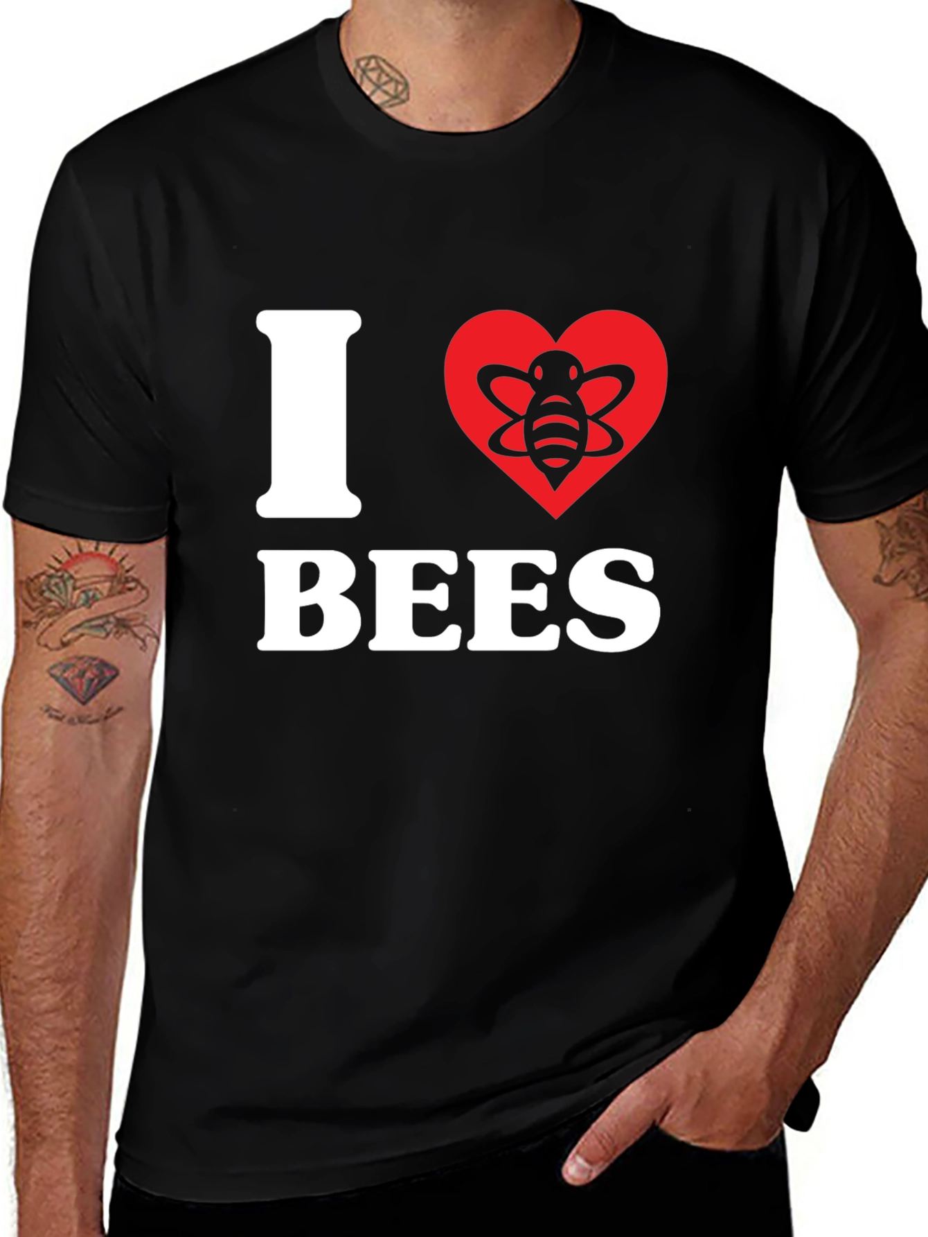 I Heart Bees Graphic Tee - Black Cotton T-Shirt