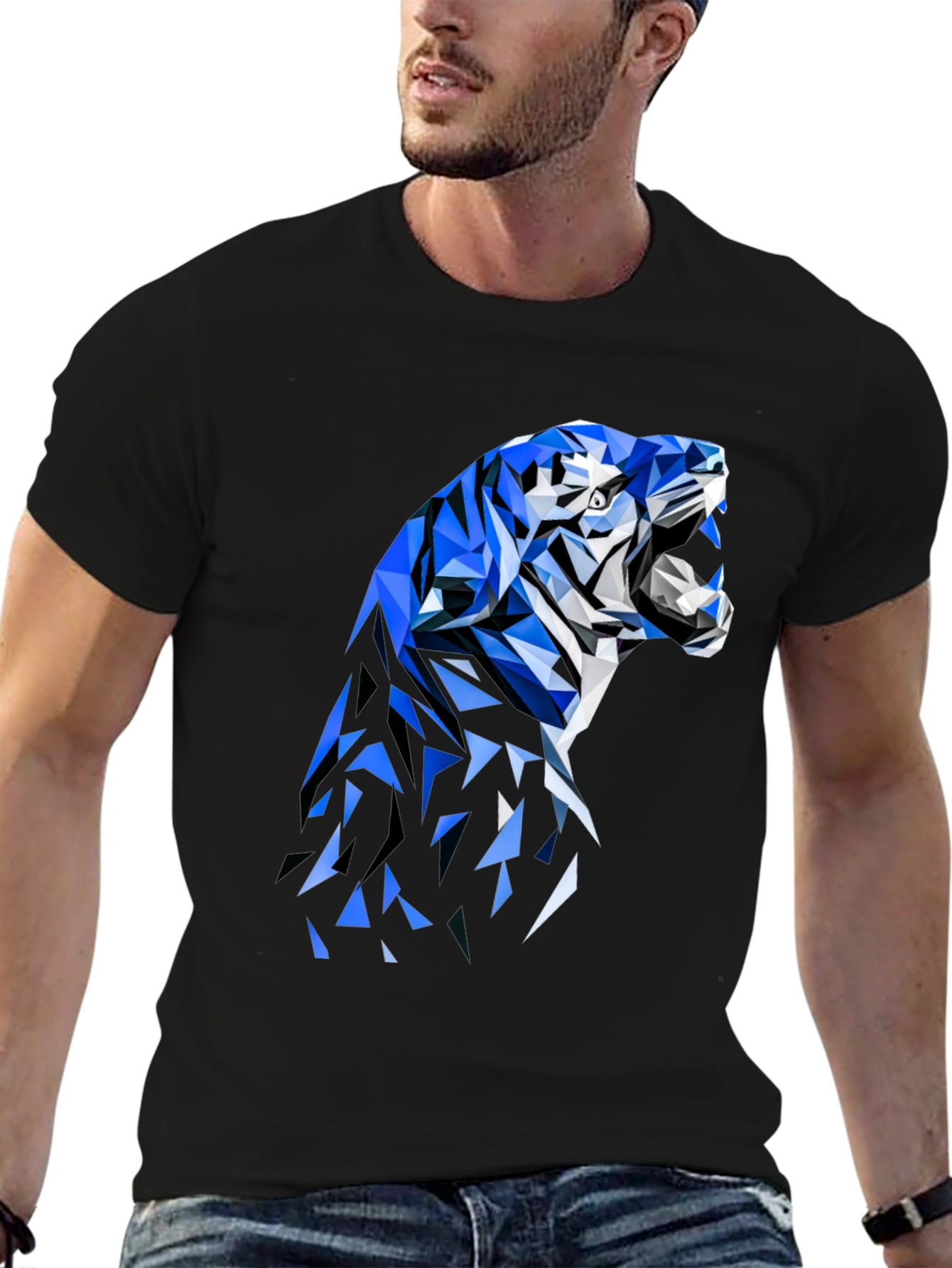 Geometric Tiger Graphic Tee - Stylish Black T-Shirt