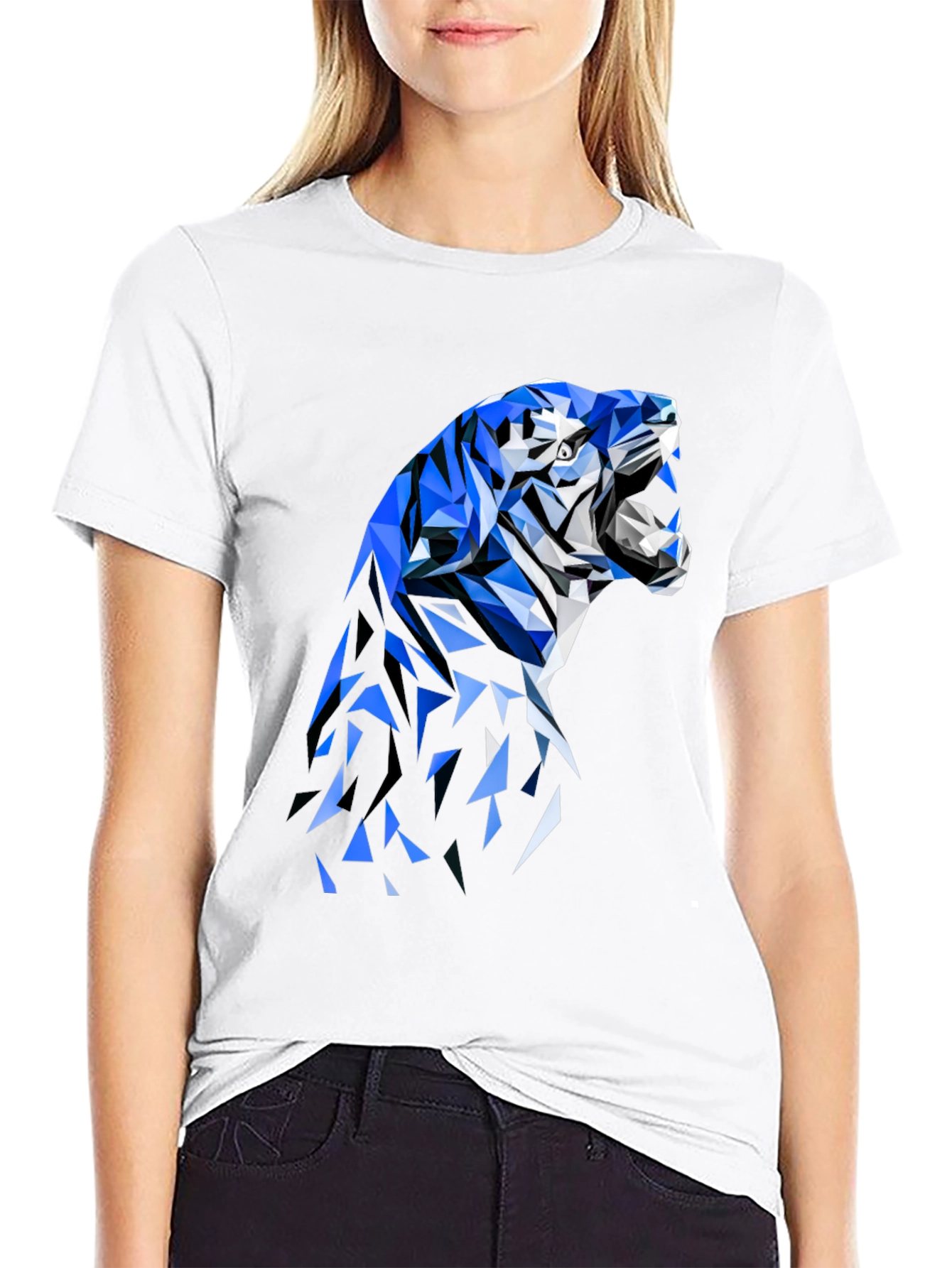 Geometric Tiger Graphic Tee - Stylish Black T-Shirt