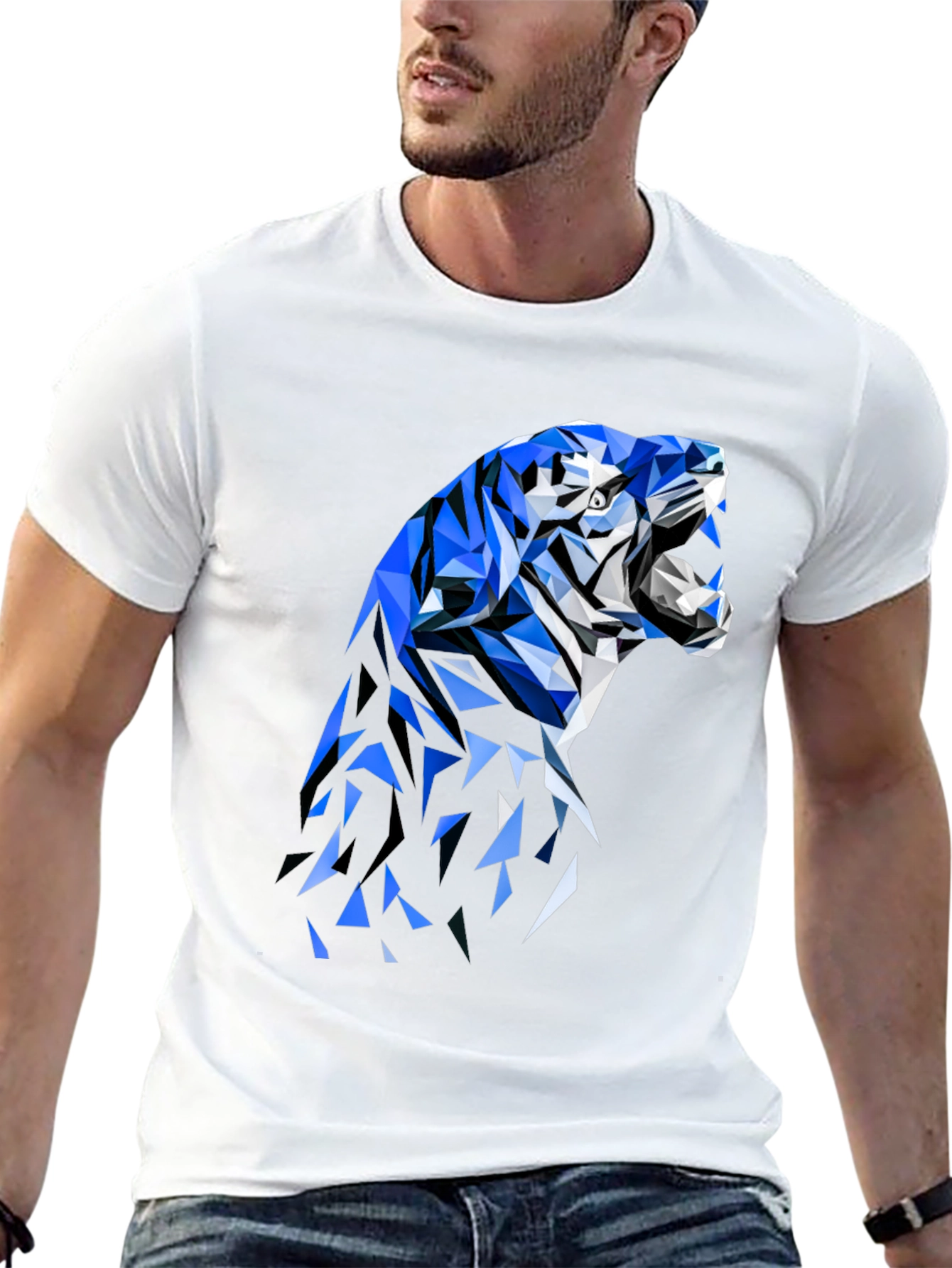 Geometric Tiger Graphic Tee - Stylish Black T-Shirt