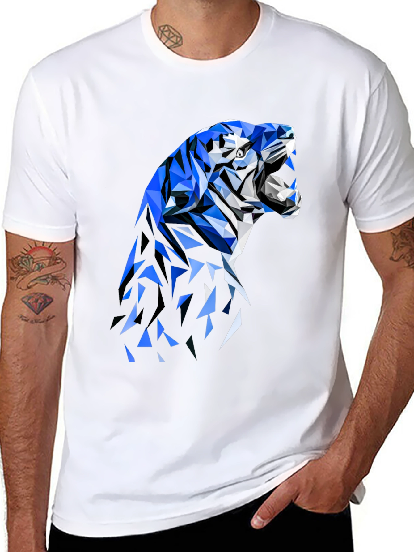 Geometric Tiger Graphic Tee - Stylish Black T-Shirt